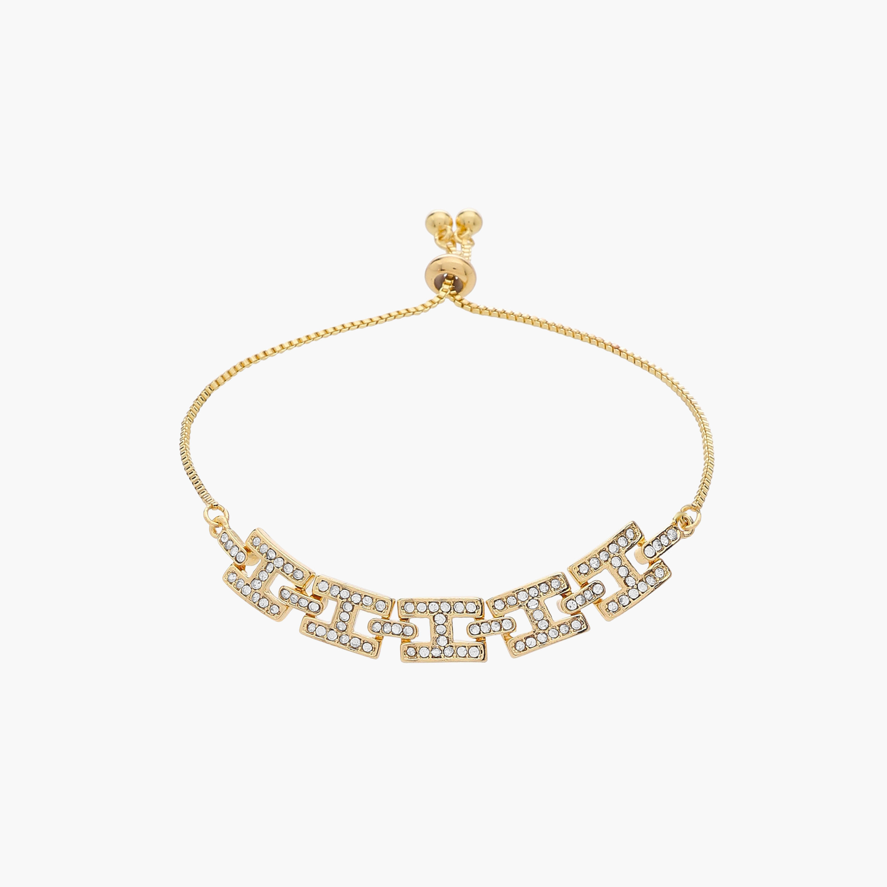 Metallic Bracelet with Stone Embellishment and Adjustable Slider Clasp-women-watchesandjewellery-jewellery-banglesandbracelets-image-1