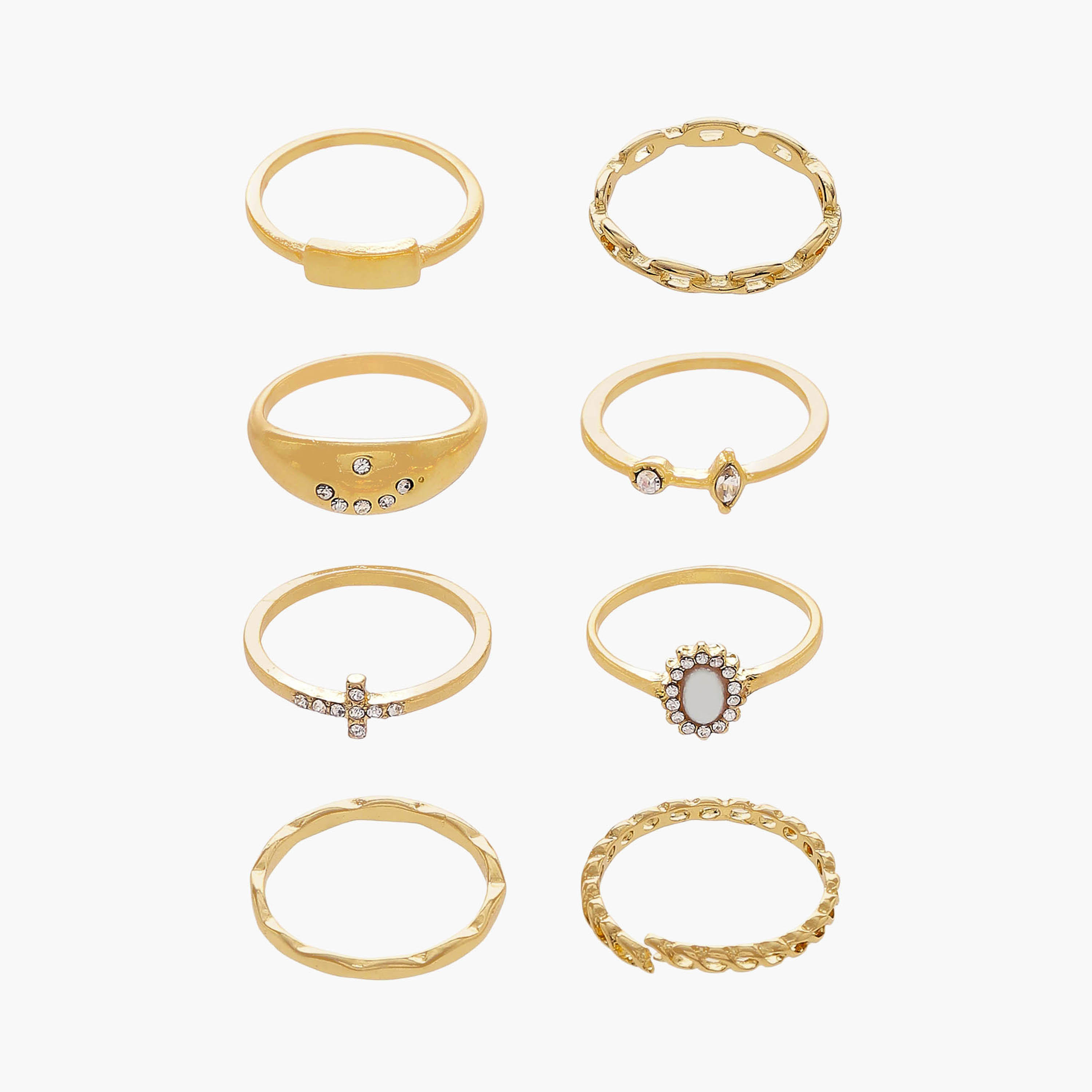 Assorted Metal Gold Tone Ring - Set of 8-women-watchesandjewellery-jewellery-rings-image-1