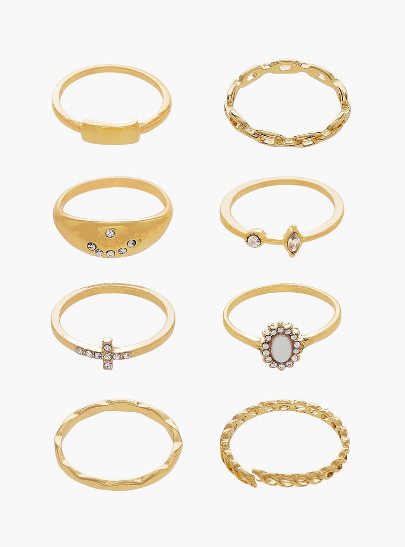 Assorted Metal Gold Tone Ring - Set of 8-women-watchesandjewellery-jewellery-rings-image-1