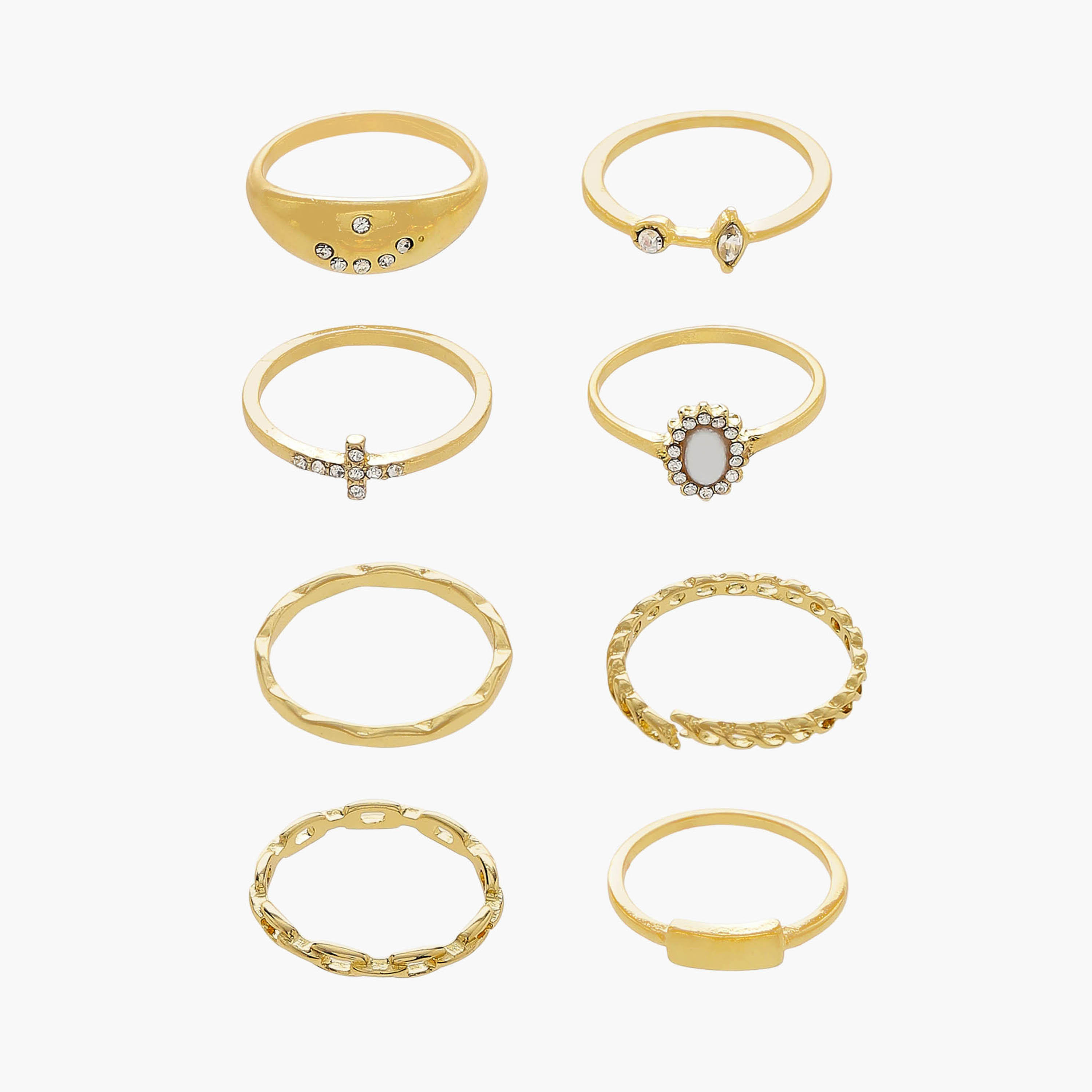 خواتم ميتاليك مزينة - مجموعة من 8 قطع-women-watchesandjewellery-jewellery-rings-image-1