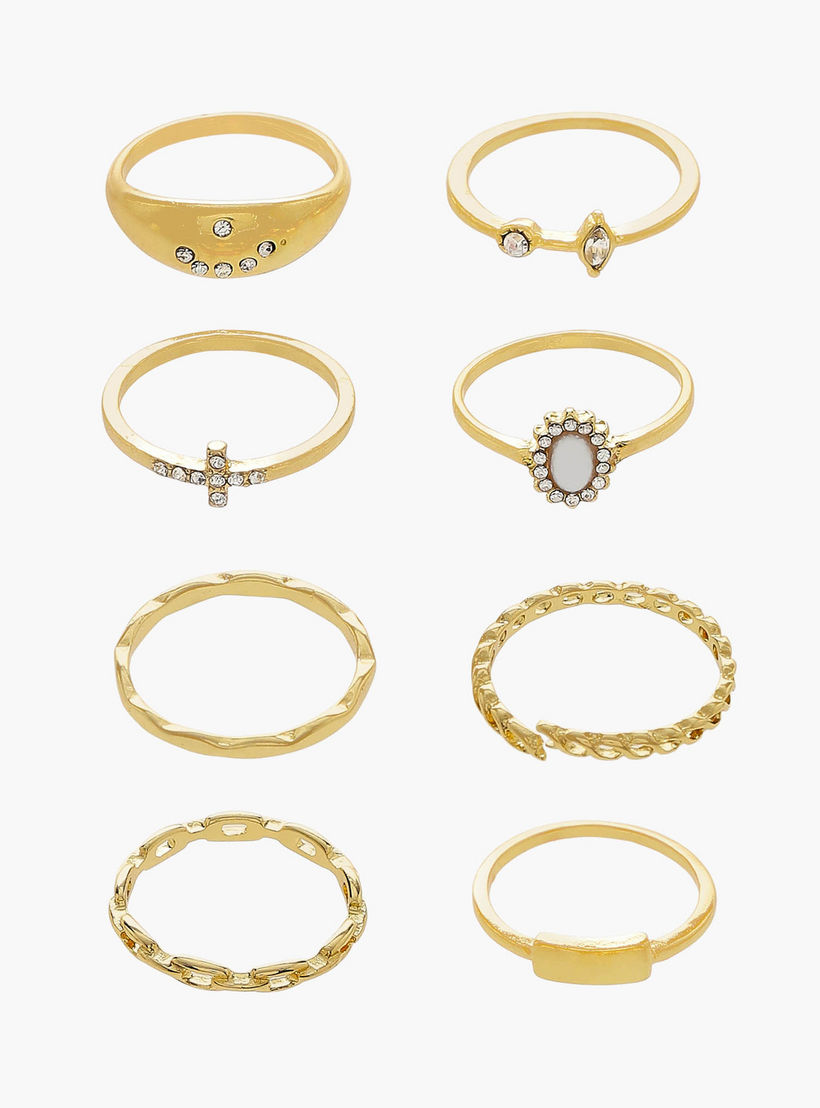 خواتم ميتاليك مزينة - مجموعة من 8 قطع-women-watchesandjewellery-jewellery-rings-image-1