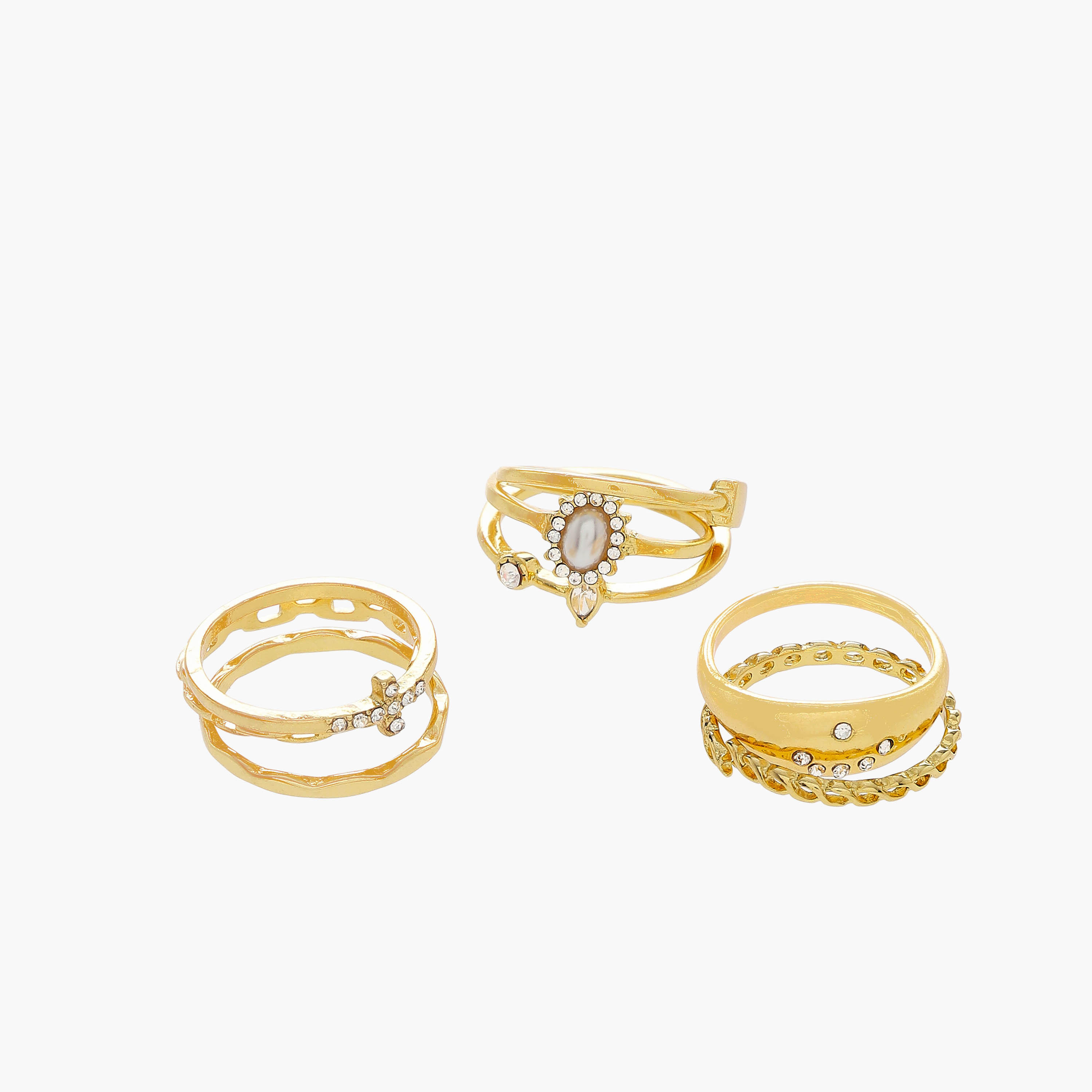Embellished Metallic Ring - Set of 8-women-watchesandjewellery-jewellery-rings-image-2