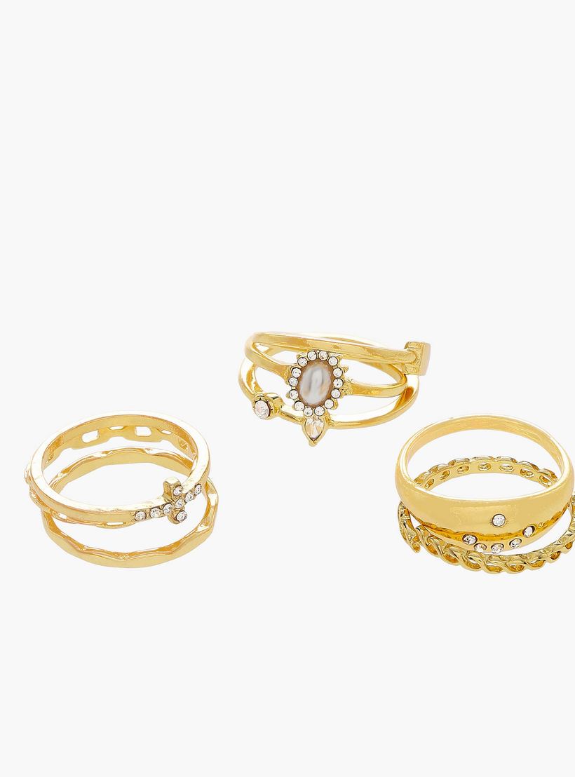 خواتم ميتاليك مزينة - مجموعة من 8 قطع-women-watchesandjewellery-jewellery-rings-image-2