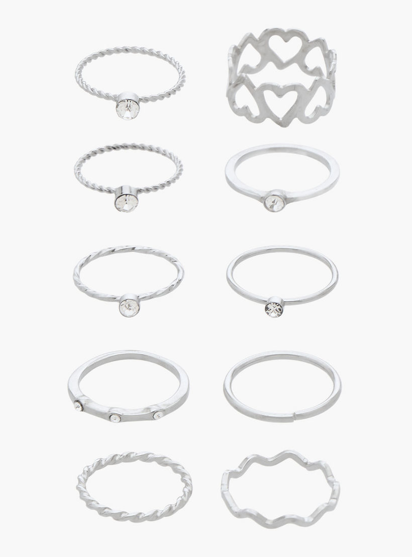 خواتم معدن متنوعة - مجموعة من 10 قطع-women-watchesandjewellery-jewellery-rings-image-1