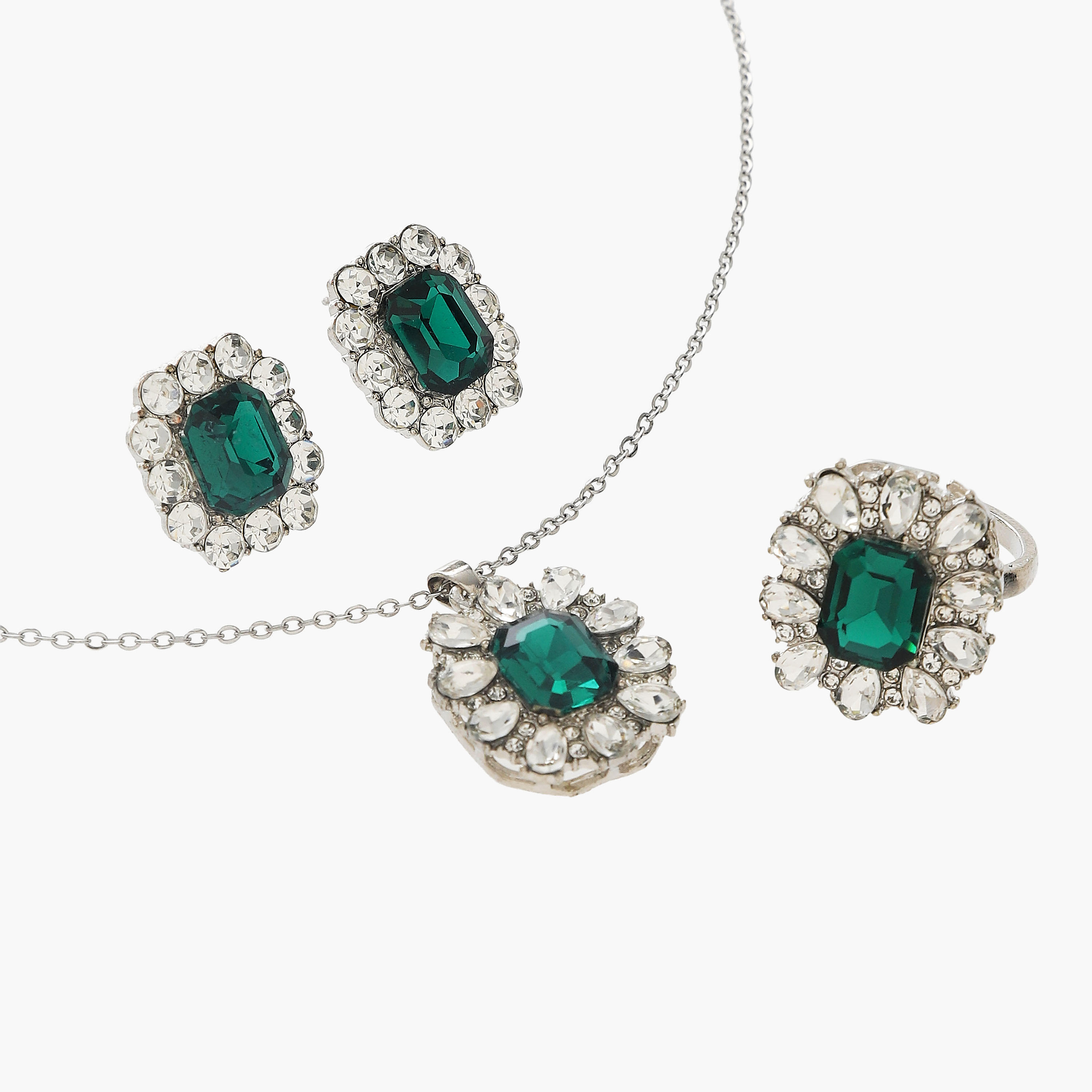 Set of 3 Diamante Embellished Metal Necklace, Earrings and Ring-women-watchesandjewellery-jewellery-jewellerysets-image-3