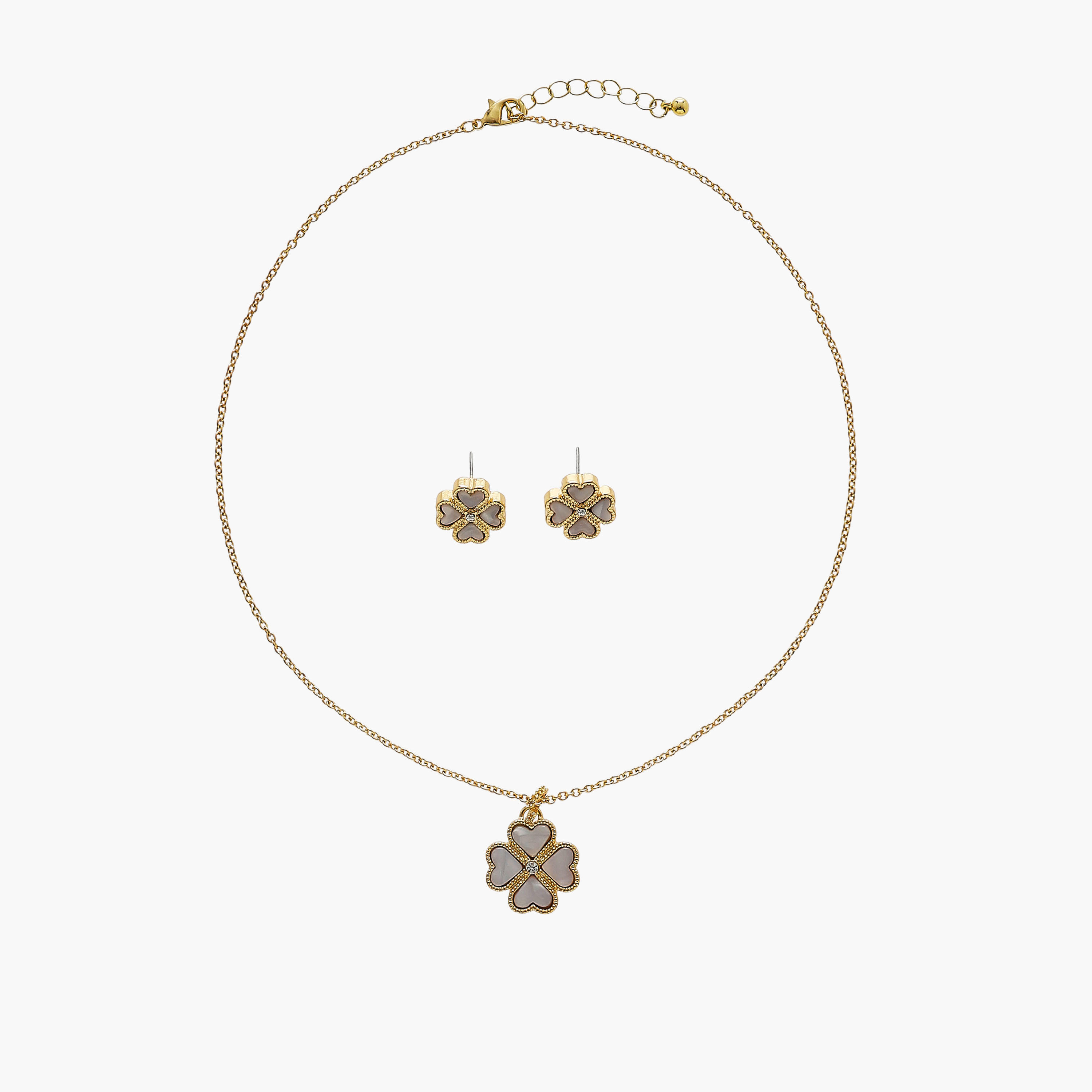 Metal Floral Pendant Necklace and Earrings Set-women-watchesandjewellery-jewellery-jewellerysets-image-1