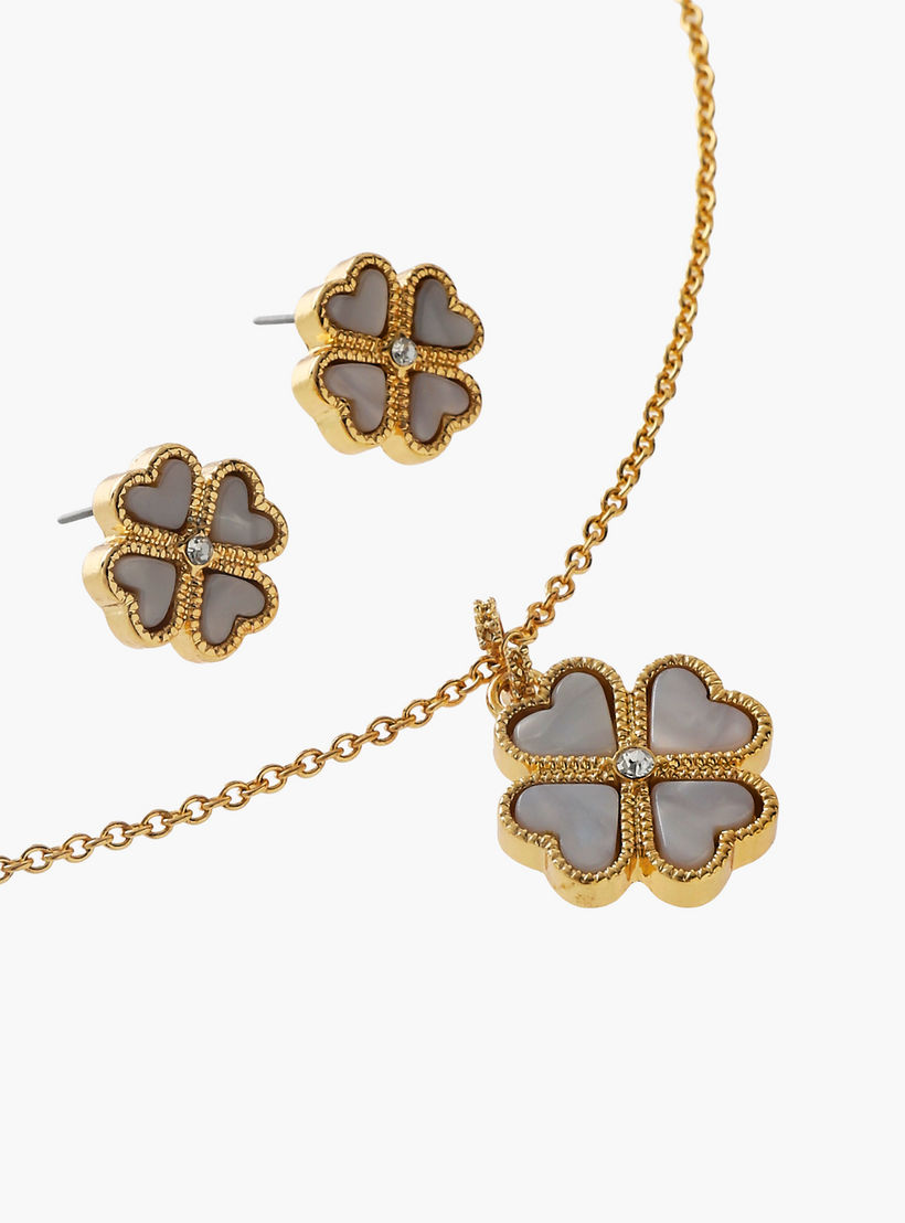 Metal Floral Pendant Necklace and Earrings Set-women-watchesandjewellery-jewellery-jewellerysets-image-3