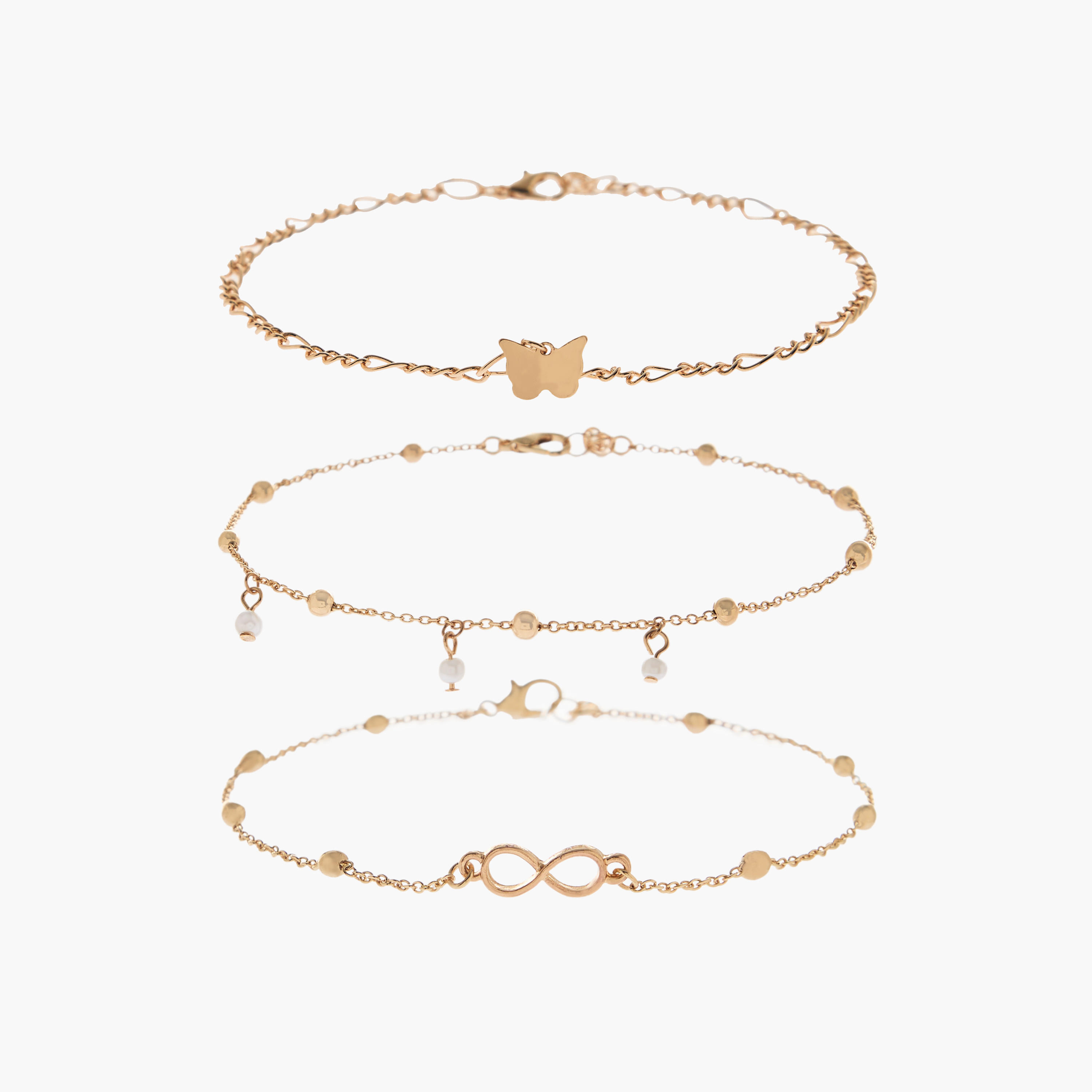 Pack of 3 Metallic Charm Anklet-women-watchesandjewellery-jewellery-anklets-image-1