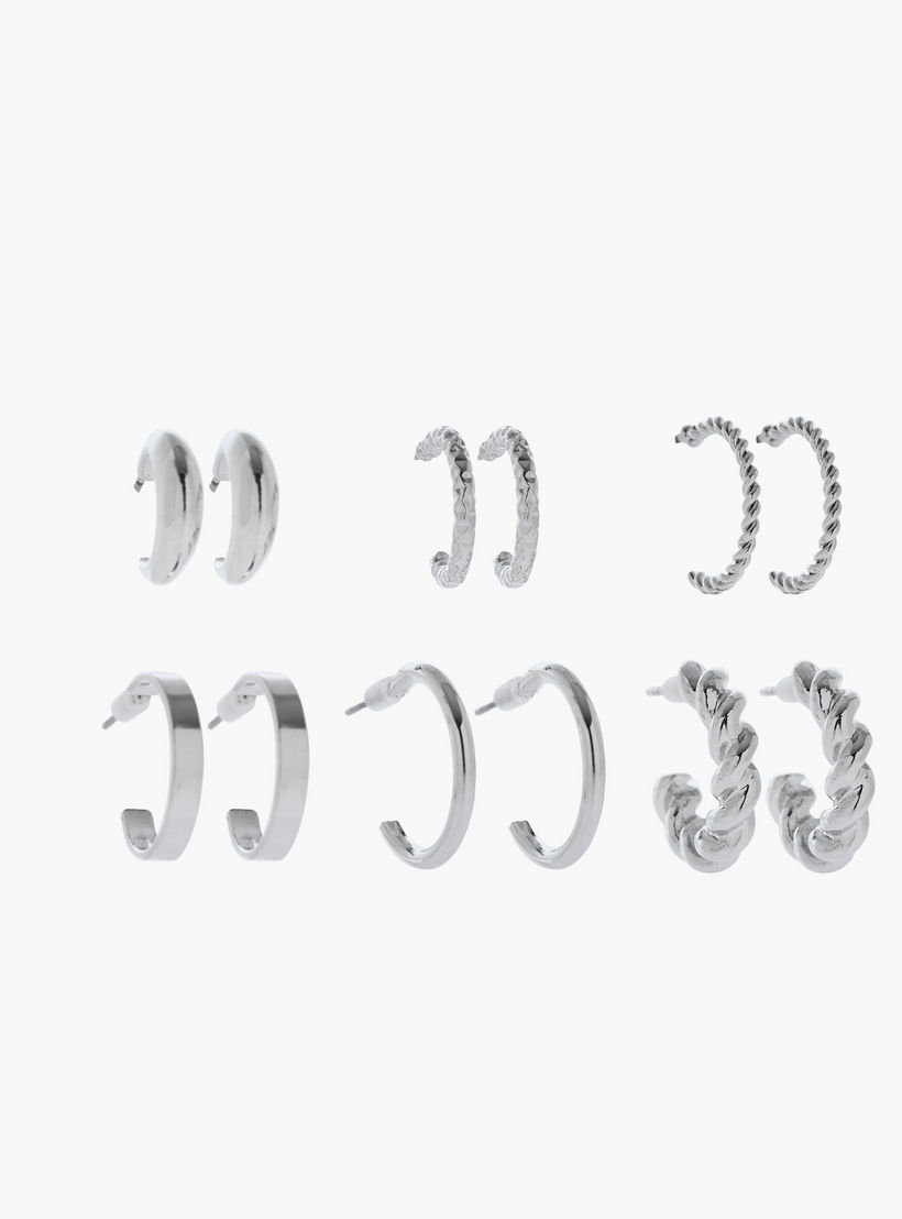 حلقان طوق بلون فضي ومكبس إغلاق - عبوة 6 قطع-women-watchesandjewellery-jewellery-earrings-image-2