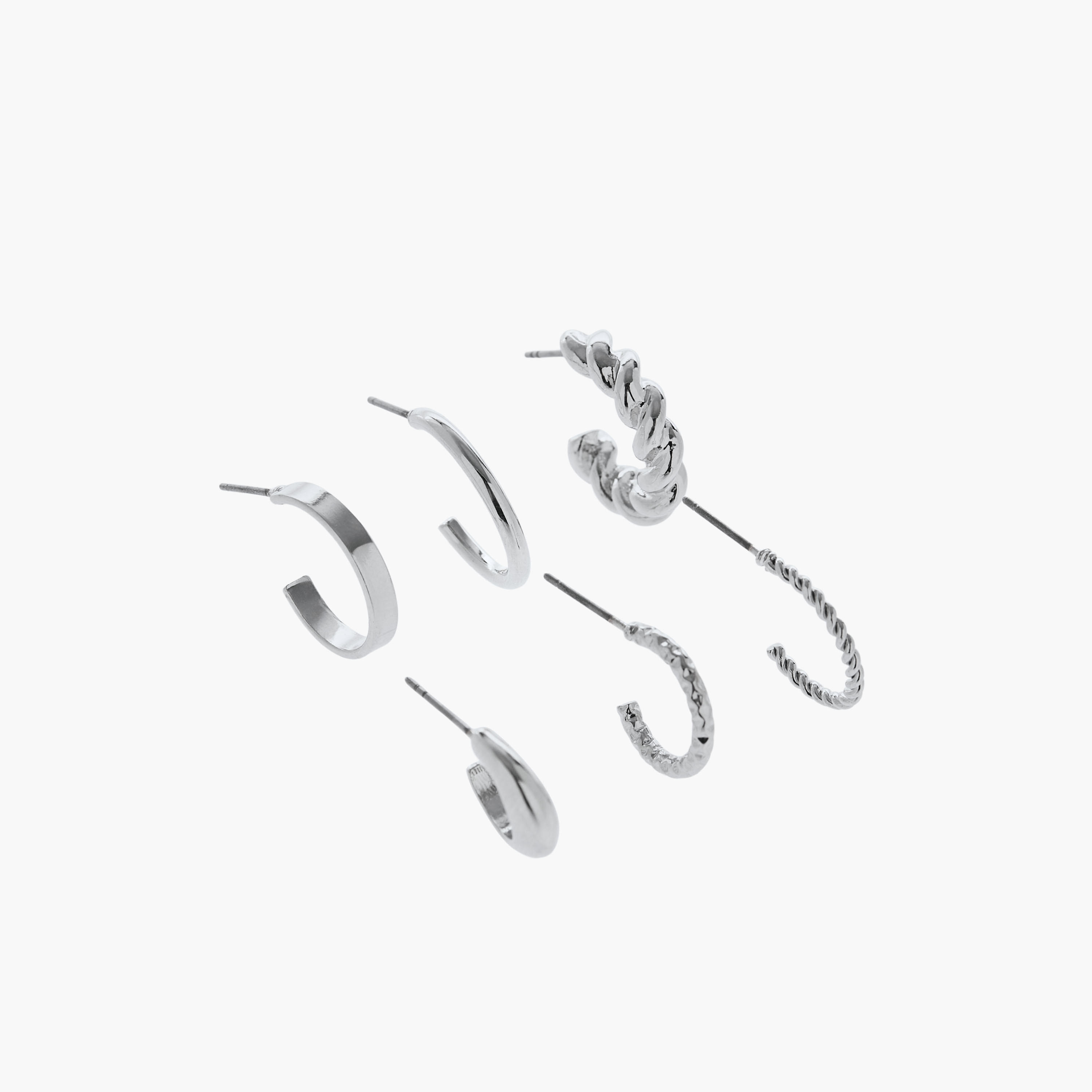 حلقان طوق بلون فضي ومكبس إغلاق - عبوة 6 قطع-women-watchesandjewellery-jewellery-earrings-image-3