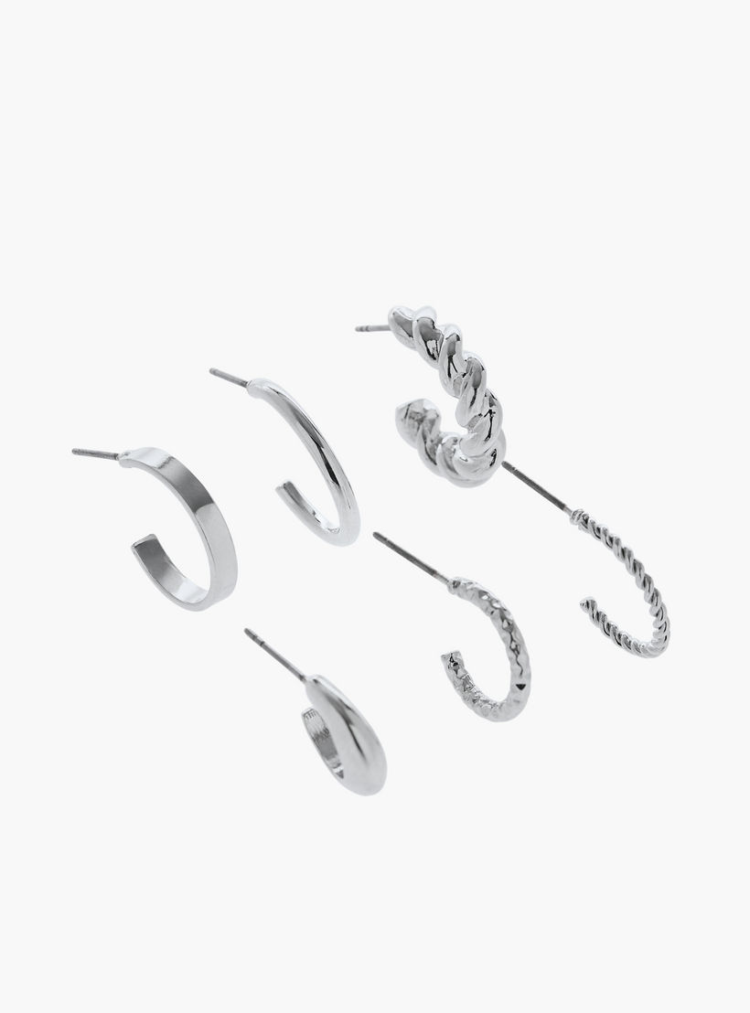 حلقان طوق بلون فضي ومكبس إغلاق - عبوة 6 قطع-women-watchesandjewellery-jewellery-earrings-image-3