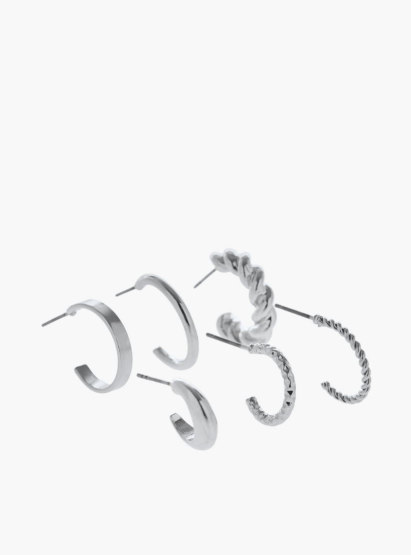 حلقان طوق بلون فضي ومكبس إغلاق - عبوة 6 قطع-women-watchesandjewellery-jewellery-earrings-image-4