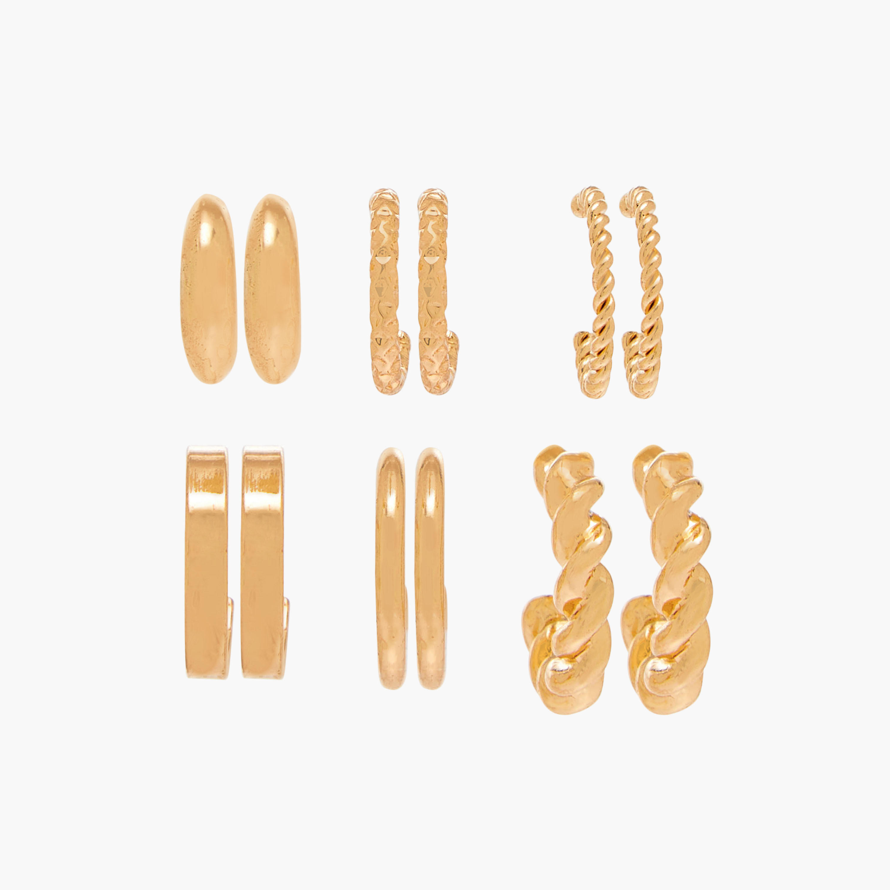 Pack of 6 Metallic Hoop Earrings with Pushback Closure-women-watchesandjewellery-jewellery-earrings-image-1