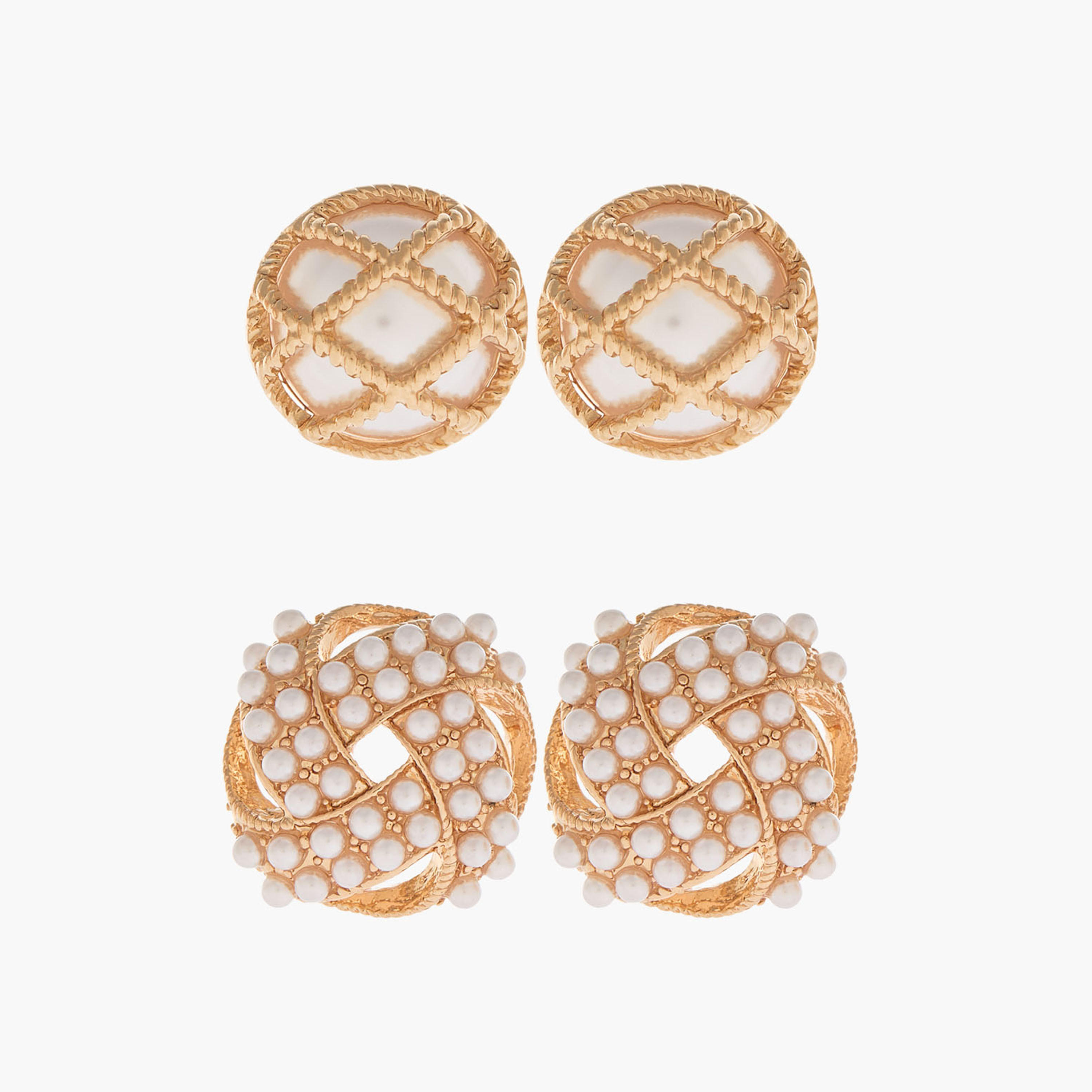 طقم من 2 أقراط بلون ذهبي ومكبس إغلاق خلفي-women-watchesandjewellery-jewellery-earrings-image-1
