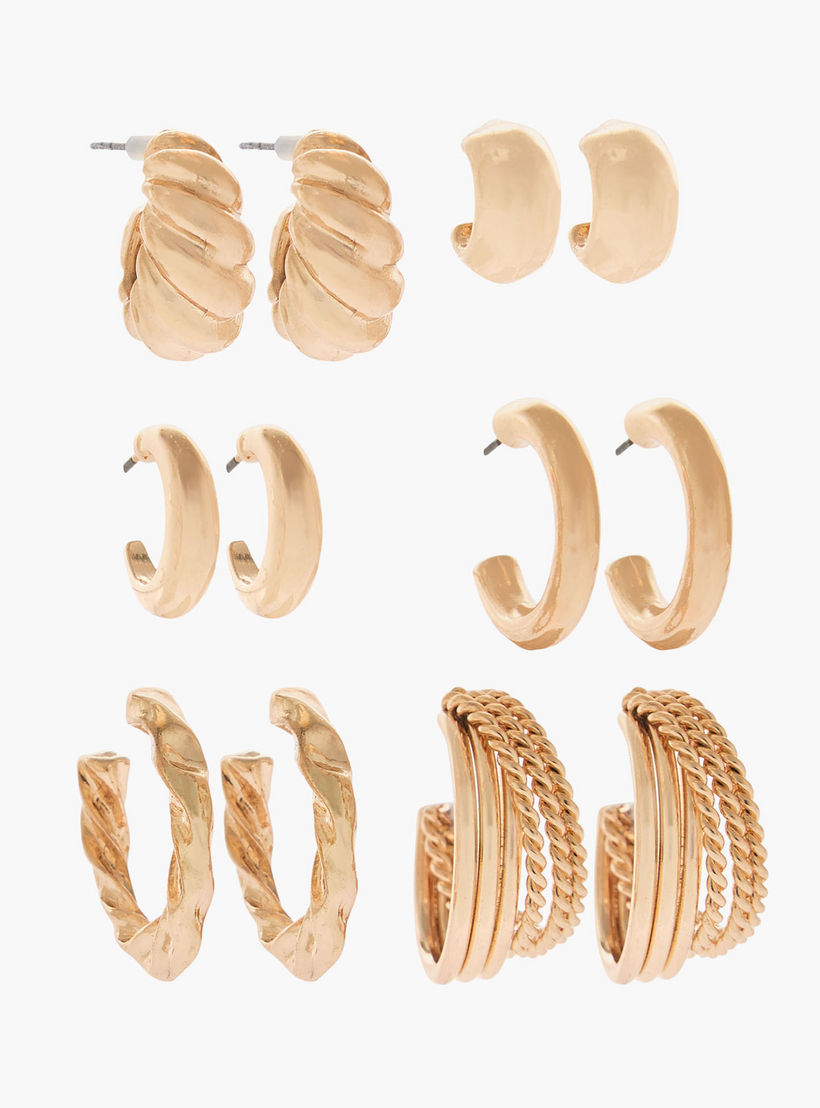 حلقان دائرية ميتاليك بمكبس إغلاق خلفي - عبوة 6 أزواج-women-watchesandjewellery-jewellery-earrings-image-1