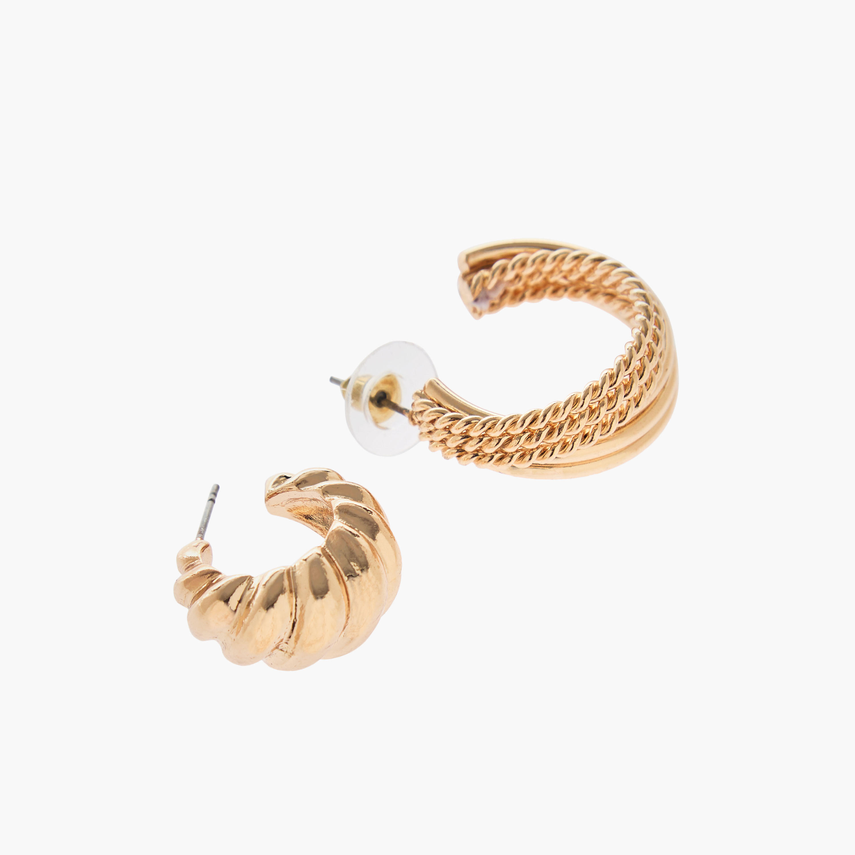 حلقان دائرية ميتاليك بمكبس إغلاق خلفي - عبوة 6 أزواج-women-watchesandjewellery-jewellery-earrings-image-4