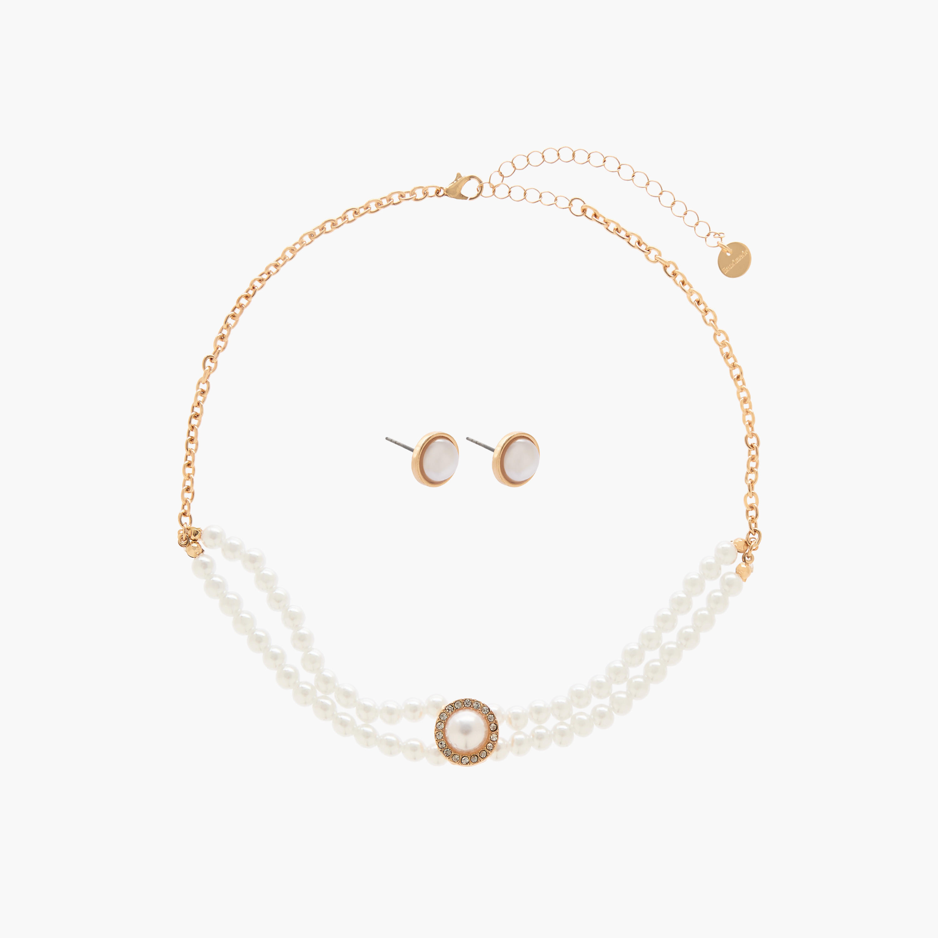 Set of 2 Pearl Embellished Metallic Choker Necklace with Earrings-women-watchesandjewellery-jewellery-necklacesandpendants-image-1
