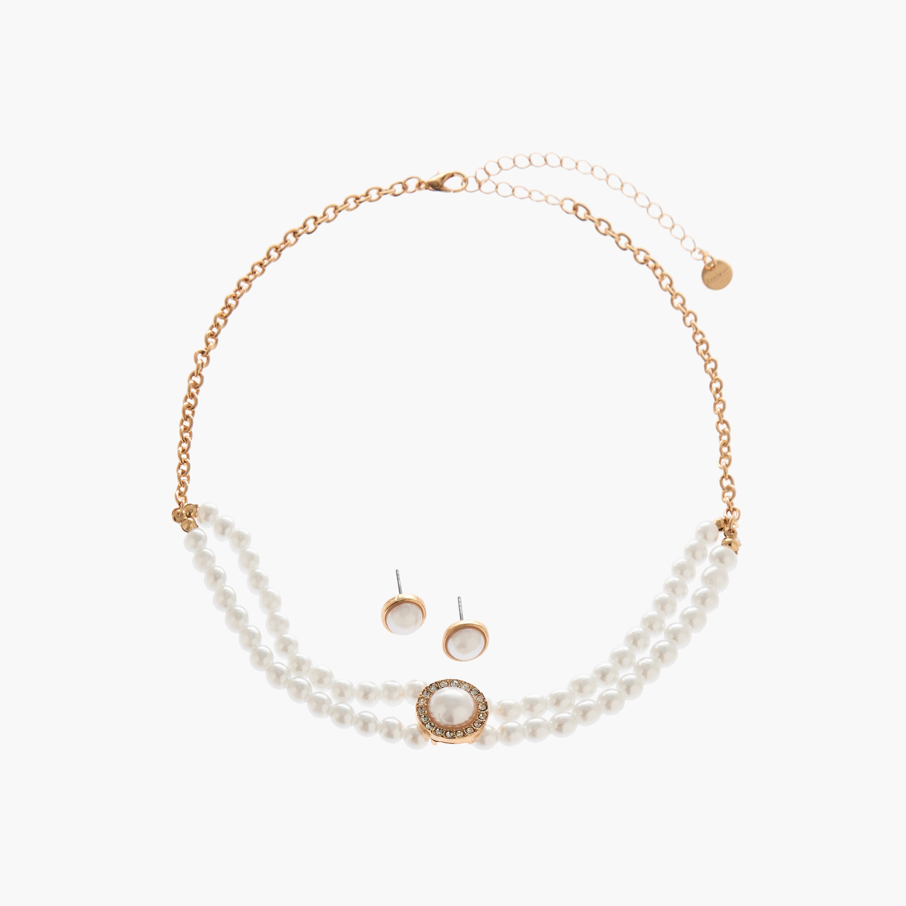 Set of 2 Pearl Embellished Metallic Choker Necklace with Earrings-women-watchesandjewellery-jewellery-necklacesandpendants-image-3