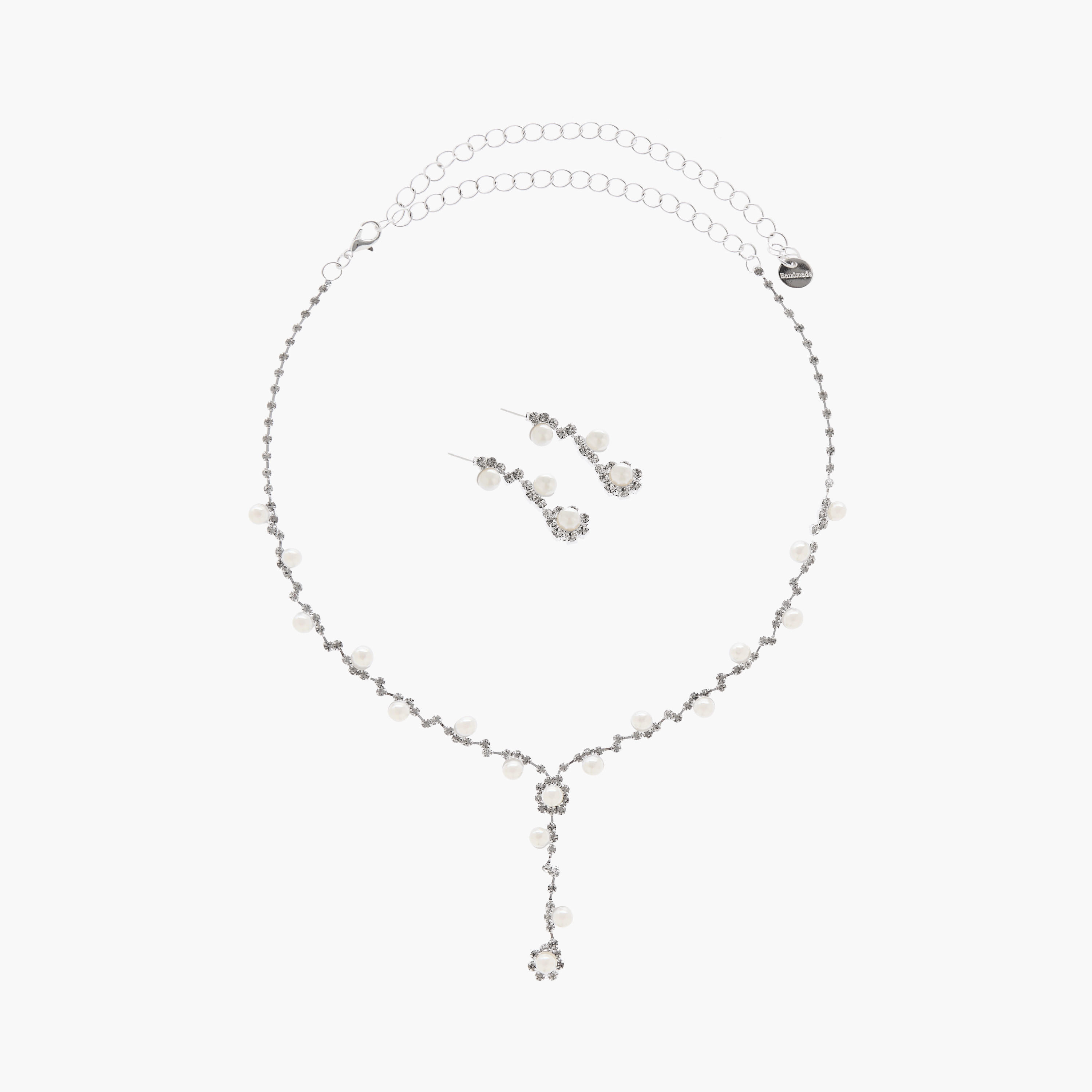 طقم عقد وحلقان معدن مرصّع بالألماس-women-watchesandjewellery-jewellery-jewellerysets-image-1