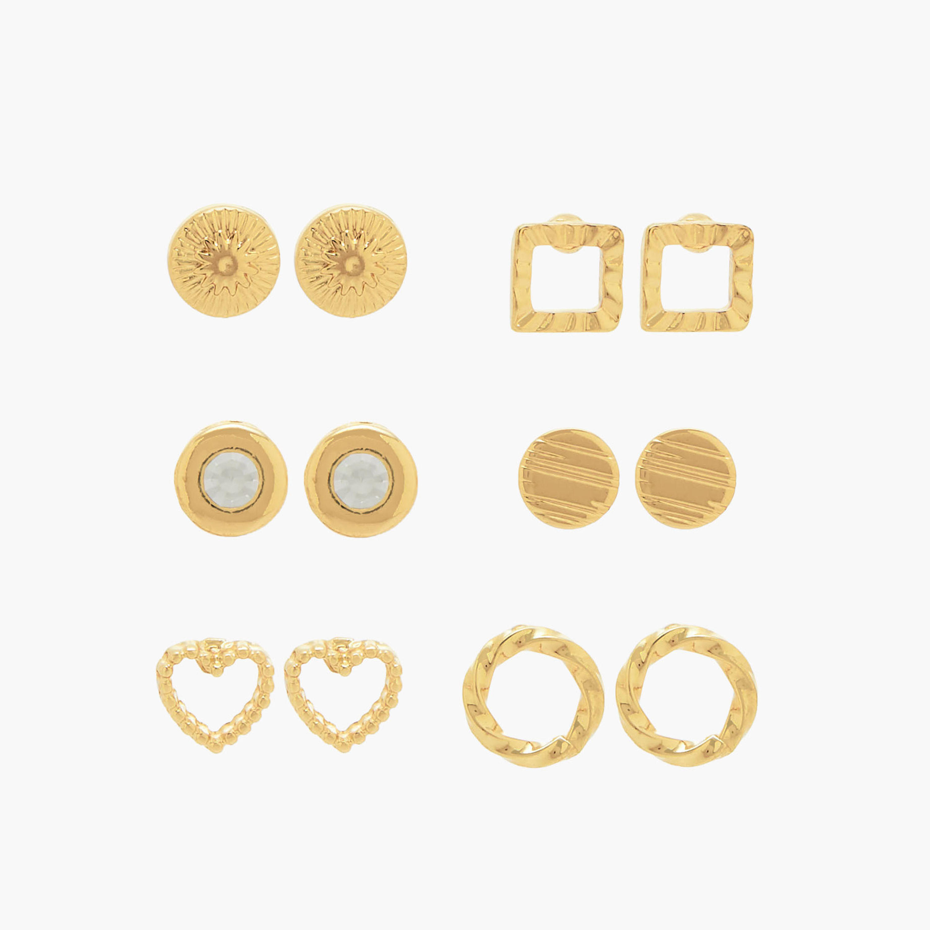 حلقان دبوس بلون ذهبي ومكبس إغلاق - عبوة 6 قطع-women-watchesandjewellery-jewellery-earrings-image-1
