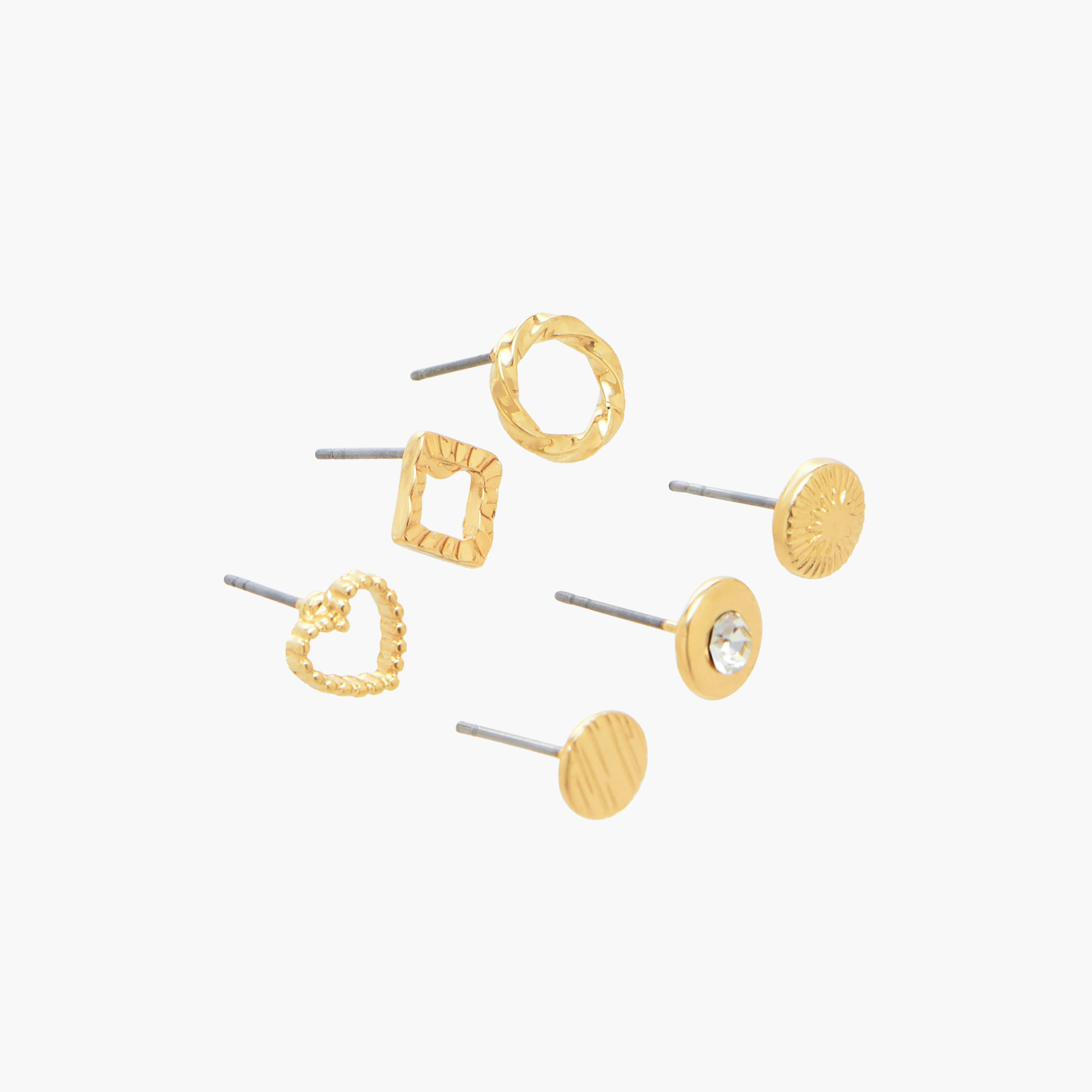 حلقان دبوس بلون ذهبي ومكبس إغلاق - عبوة 6 قطع-women-watchesandjewellery-jewellery-earrings-image-2