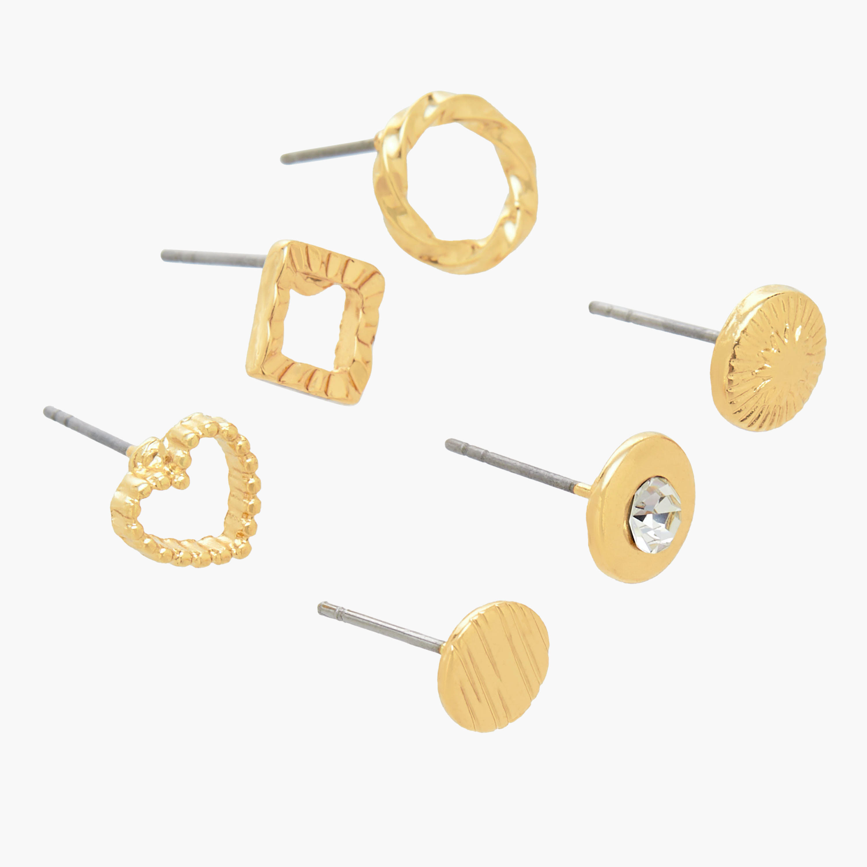 حلقان دبوس بلون ذهبي ومكبس إغلاق - عبوة 6 قطع-women-watchesandjewellery-jewellery-earrings-image-3