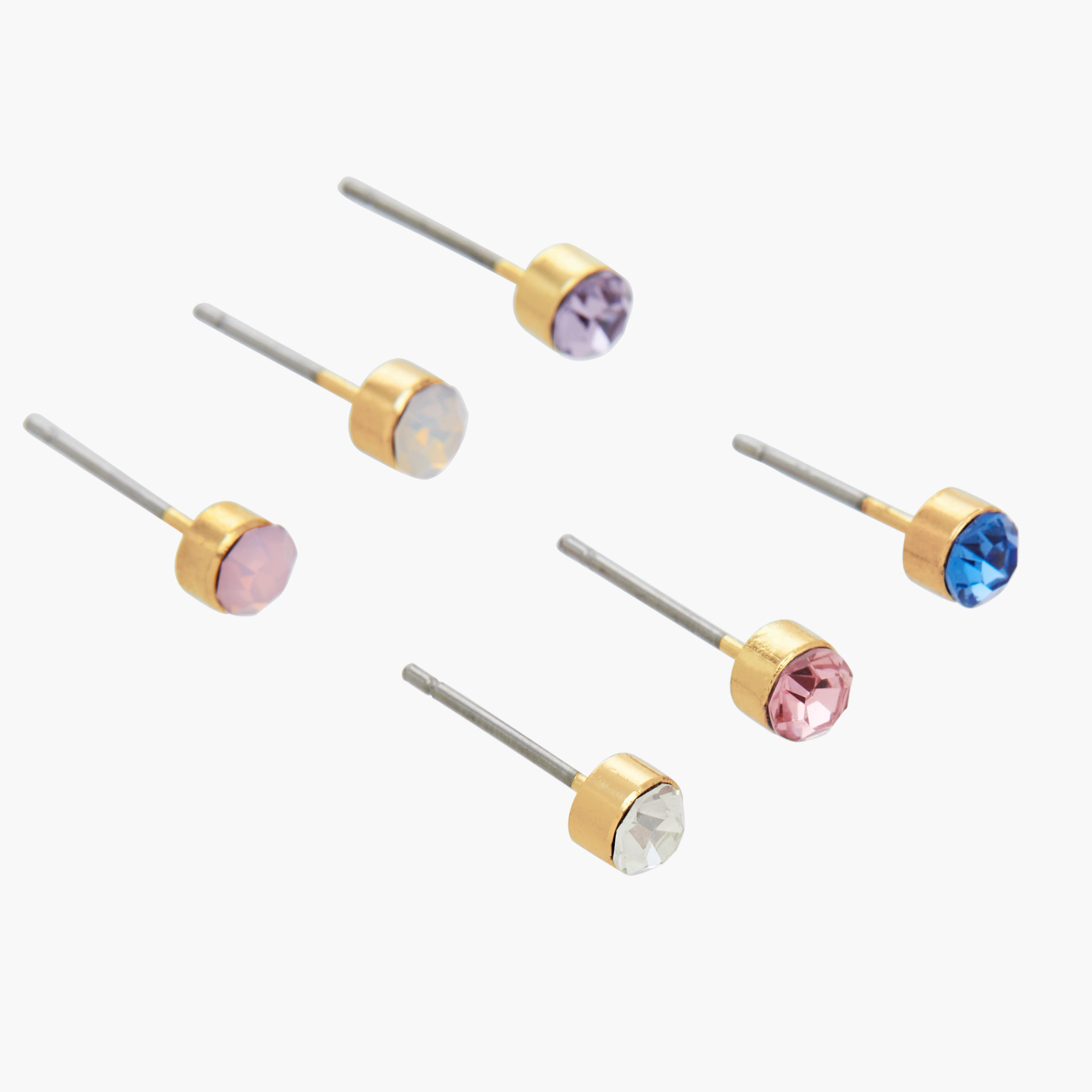حلقان دبوس بلون ذهبي وزينة أحجار ومكبس إغلاق - عبوة 6 قطع-women-watchesandjewellery-jewellery-earrings-image-3