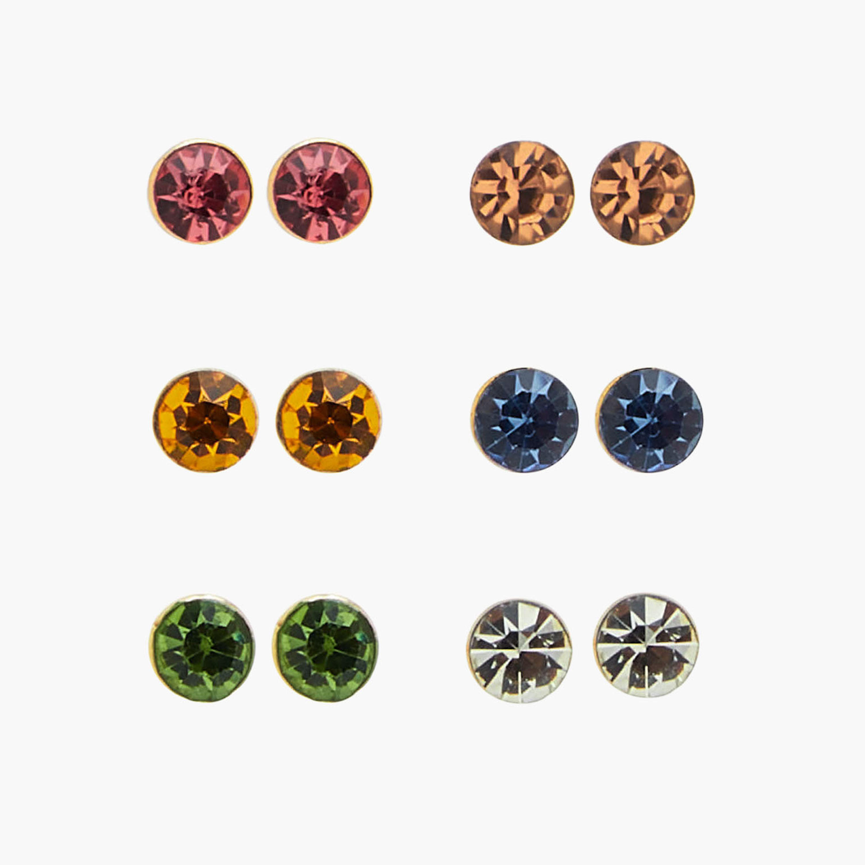 Pack of 6 Gold Tone Stone Embellished Stud Earrings with Pushback Closure-women-watchesandjewellery-jewellery-earrings-image-1