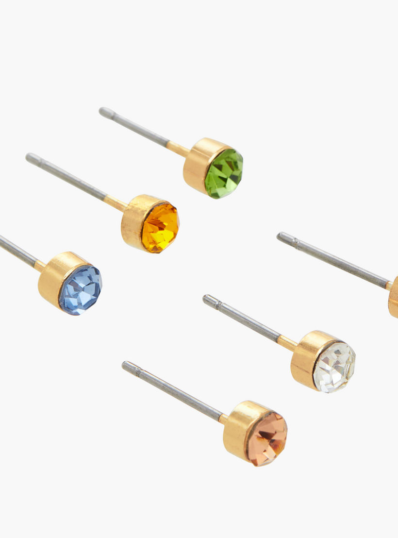 Pack of 6 Gold Tone Stone Embellished Stud Earrings with Pushback Closure-women-watchesandjewellery-jewellery-earrings-image-3