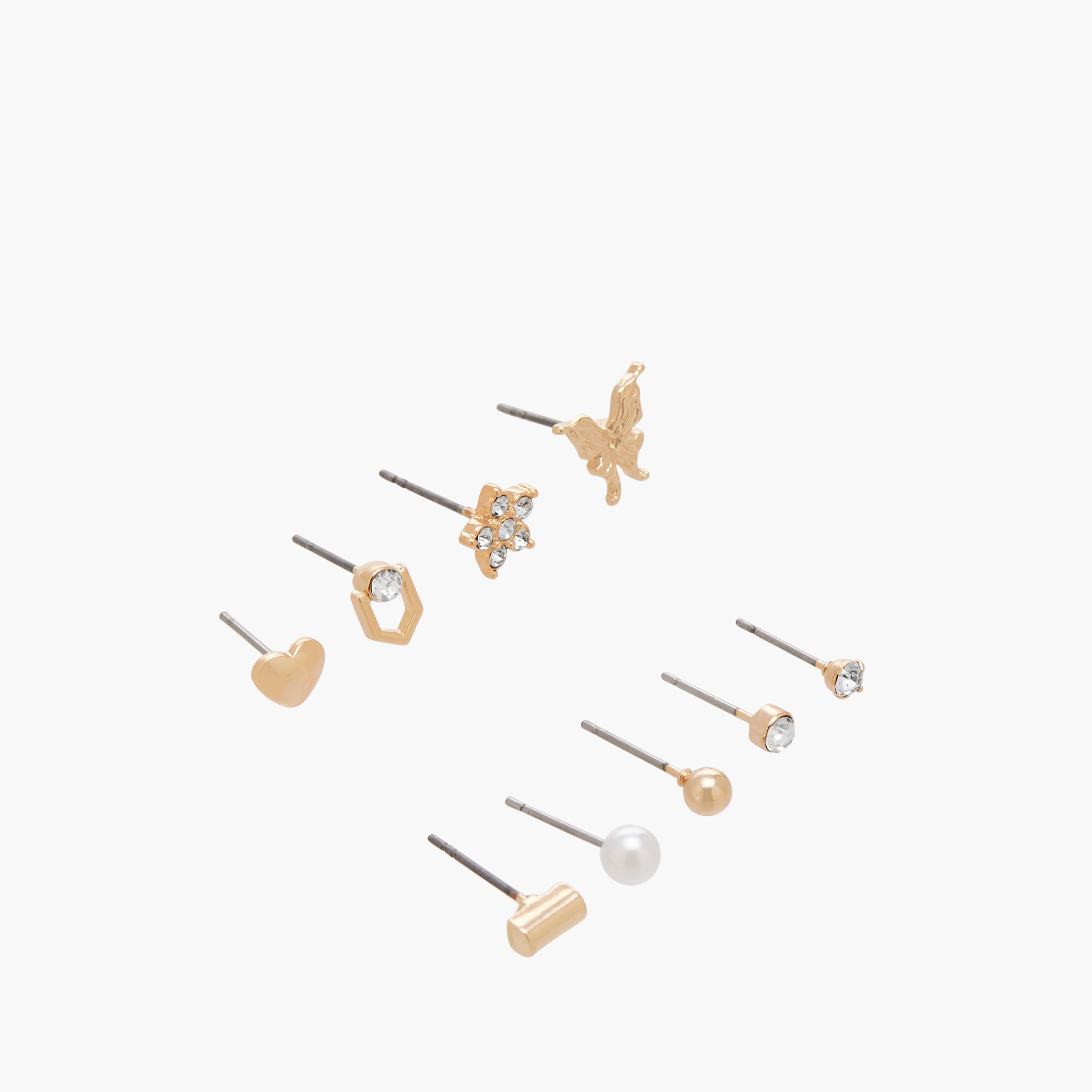 Pack of 9 Gold Tone Stud Earrings with Pushback Closure-women-watchesandjewellery-jewellery-earrings-image-2