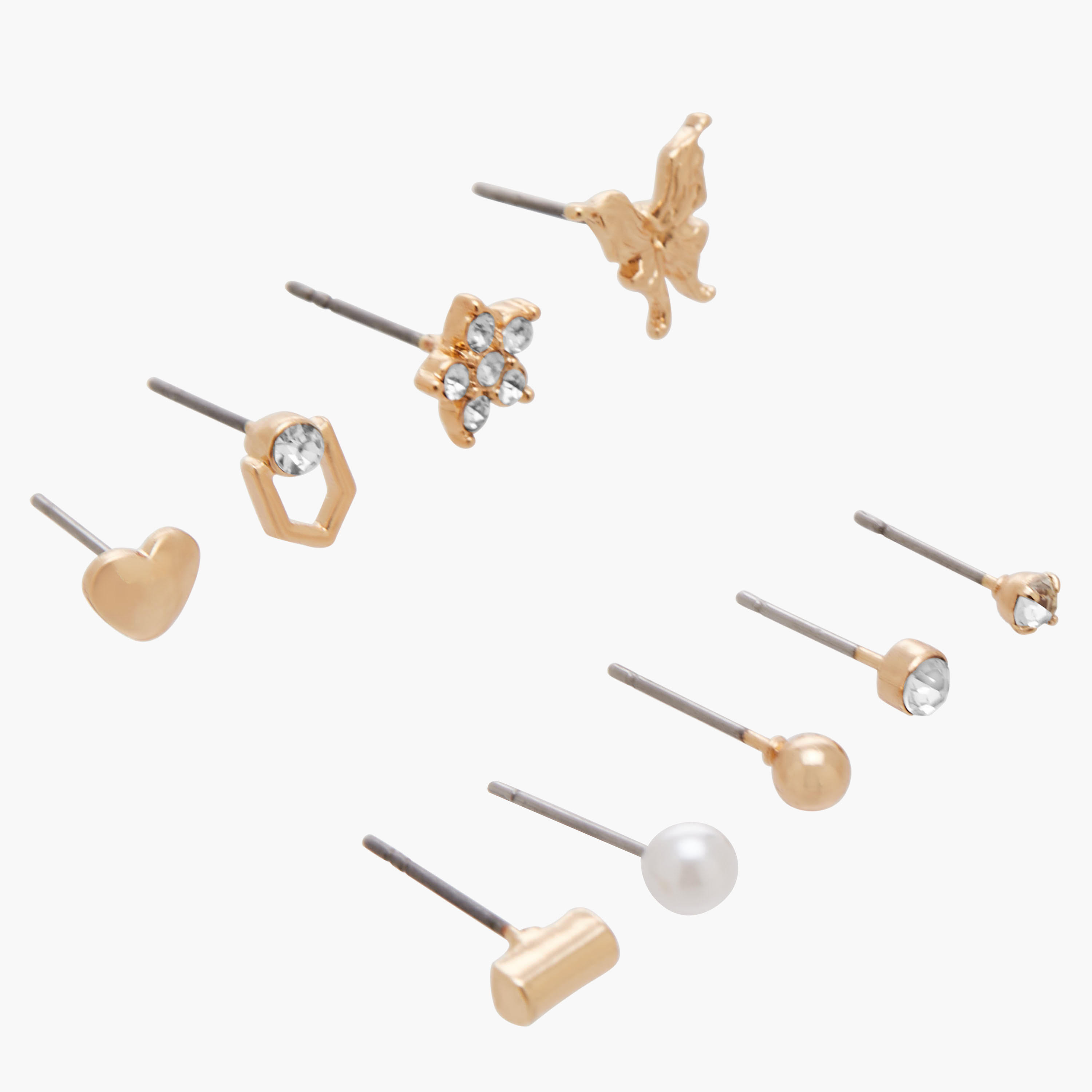 Pack of 9 Gold Tone Stud Earrings with Pushback Closure-women-watchesandjewellery-jewellery-earrings-image-3