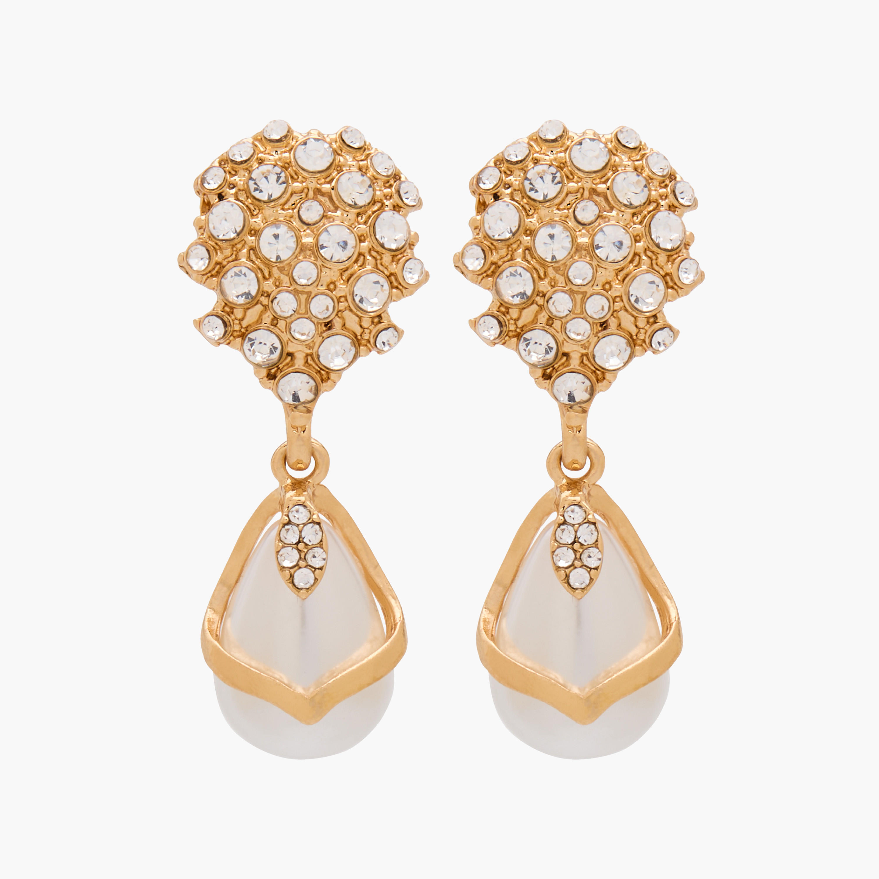 Metal Pearl Embellished Earrings with Pushback Closure-women-watchesandjewellery-jewellery-earrings-image-1