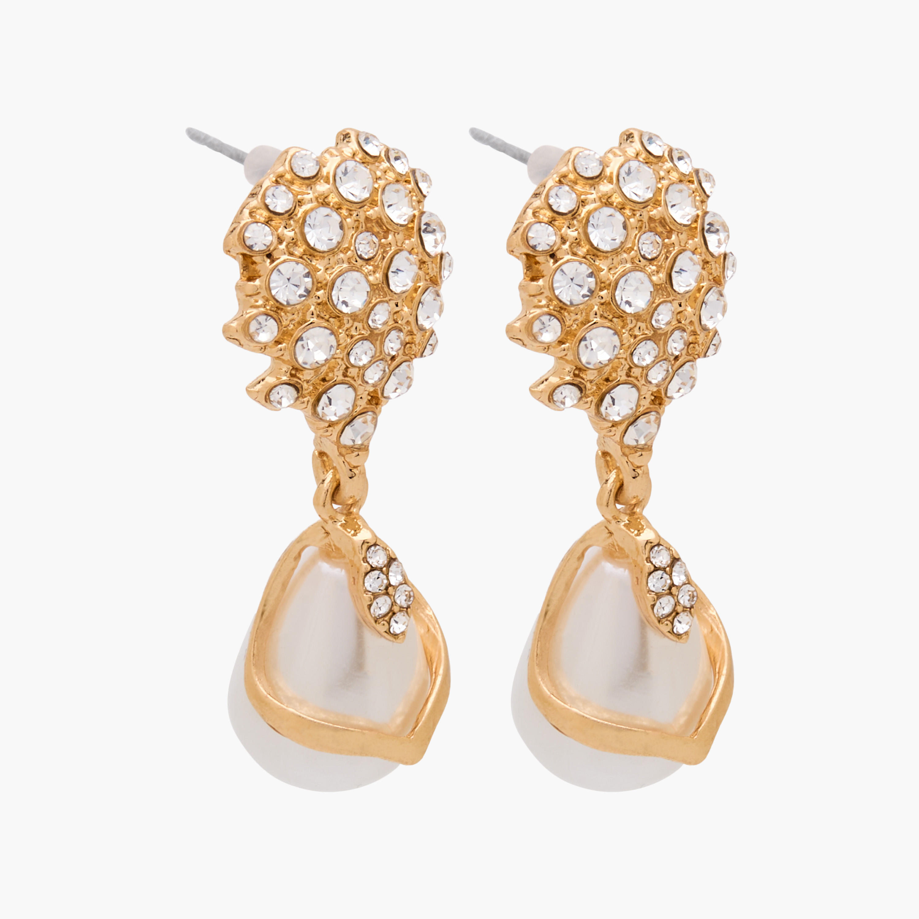 Metal Pearl Embellished Earrings with Pushback Closure-women-watchesandjewellery-jewellery-earrings-image-2