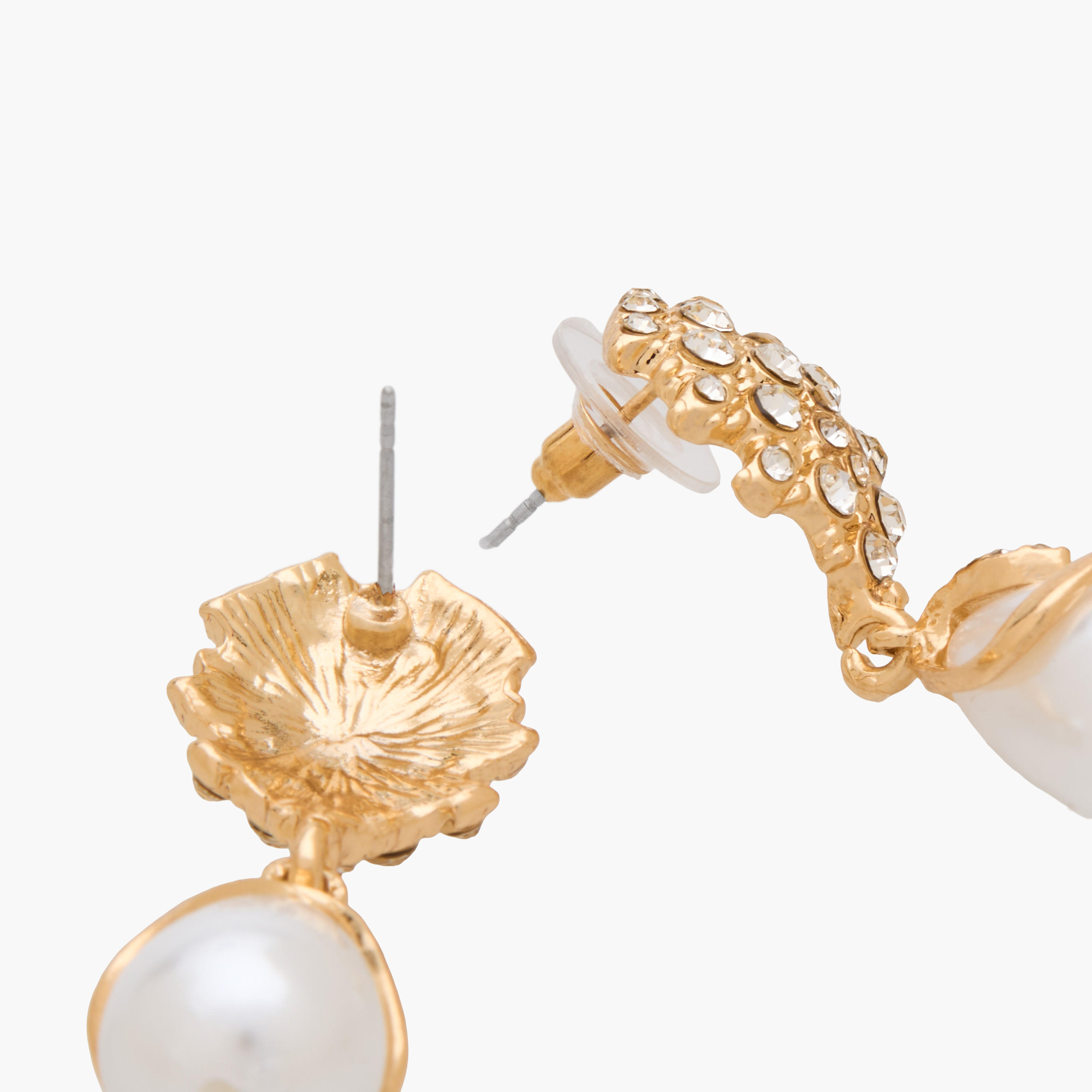 Metal Pearl Embellished Earrings with Pushback Closure-women-watchesandjewellery-jewellery-earrings-image-3