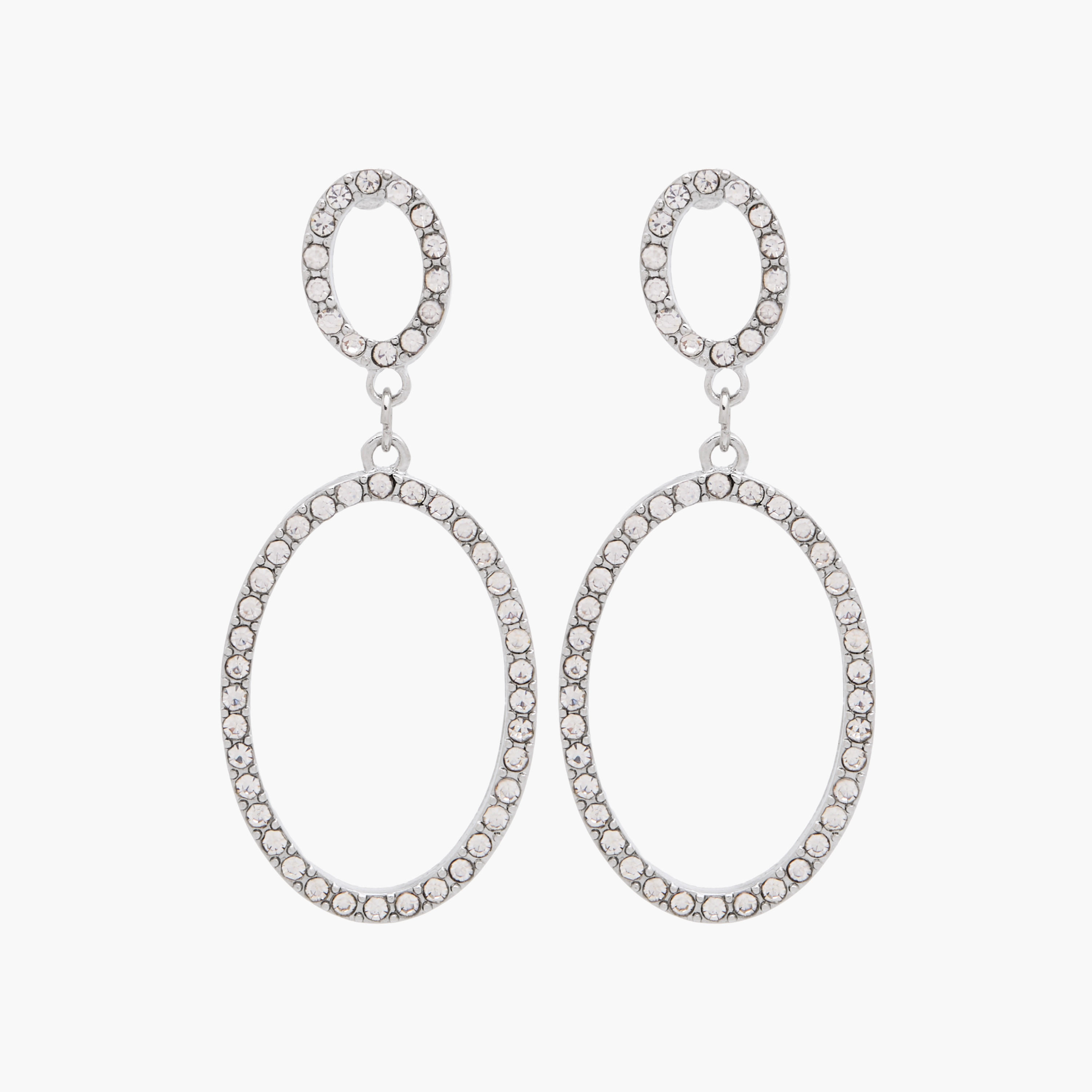 Silver Tone Embellished Drop Earrings with Pushback Closure-women-watchesandjewellery-jewellery-earrings-image-1