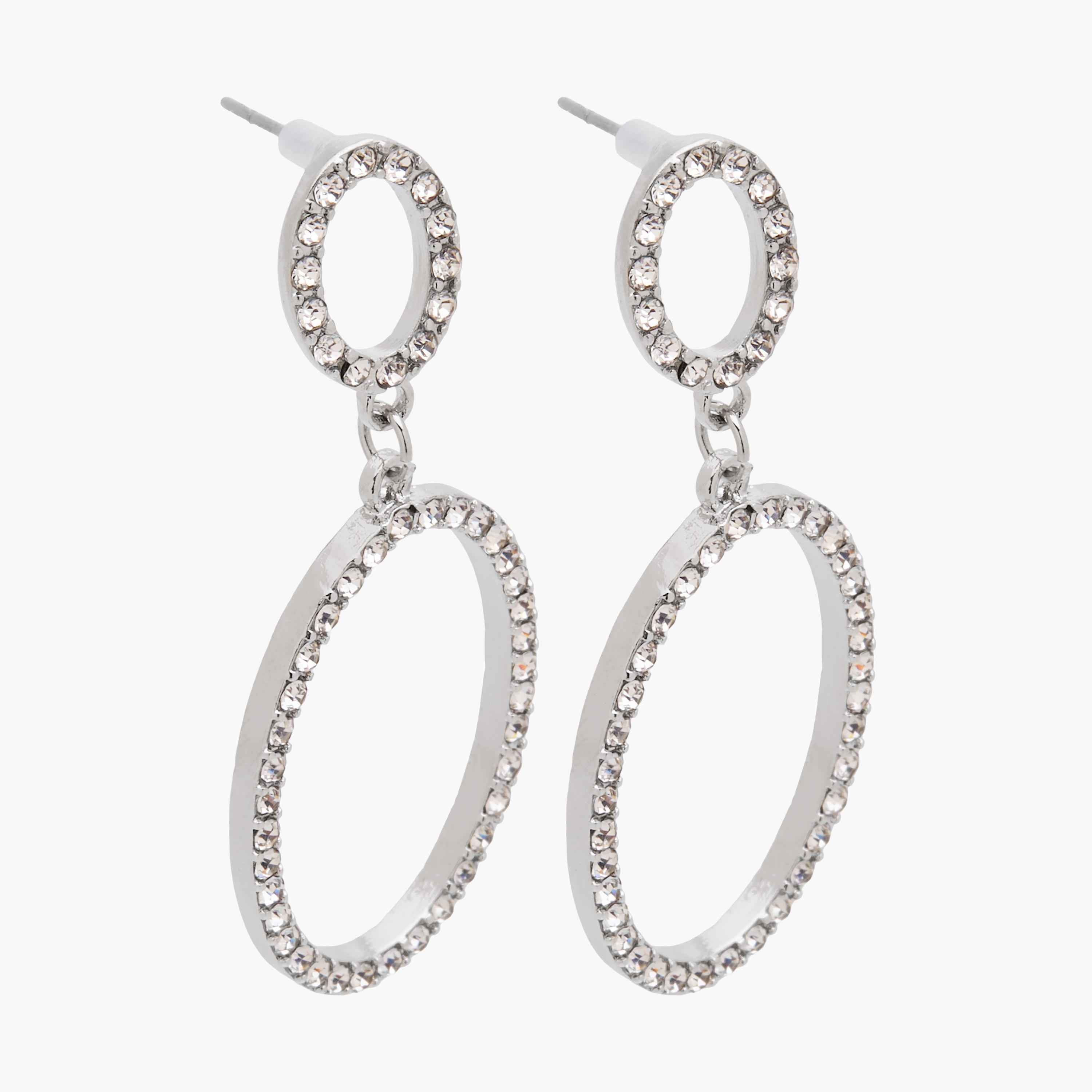 Silver Tone Embellished Drop Earrings with Pushback Closure-women-watchesandjewellery-jewellery-earrings-image-2