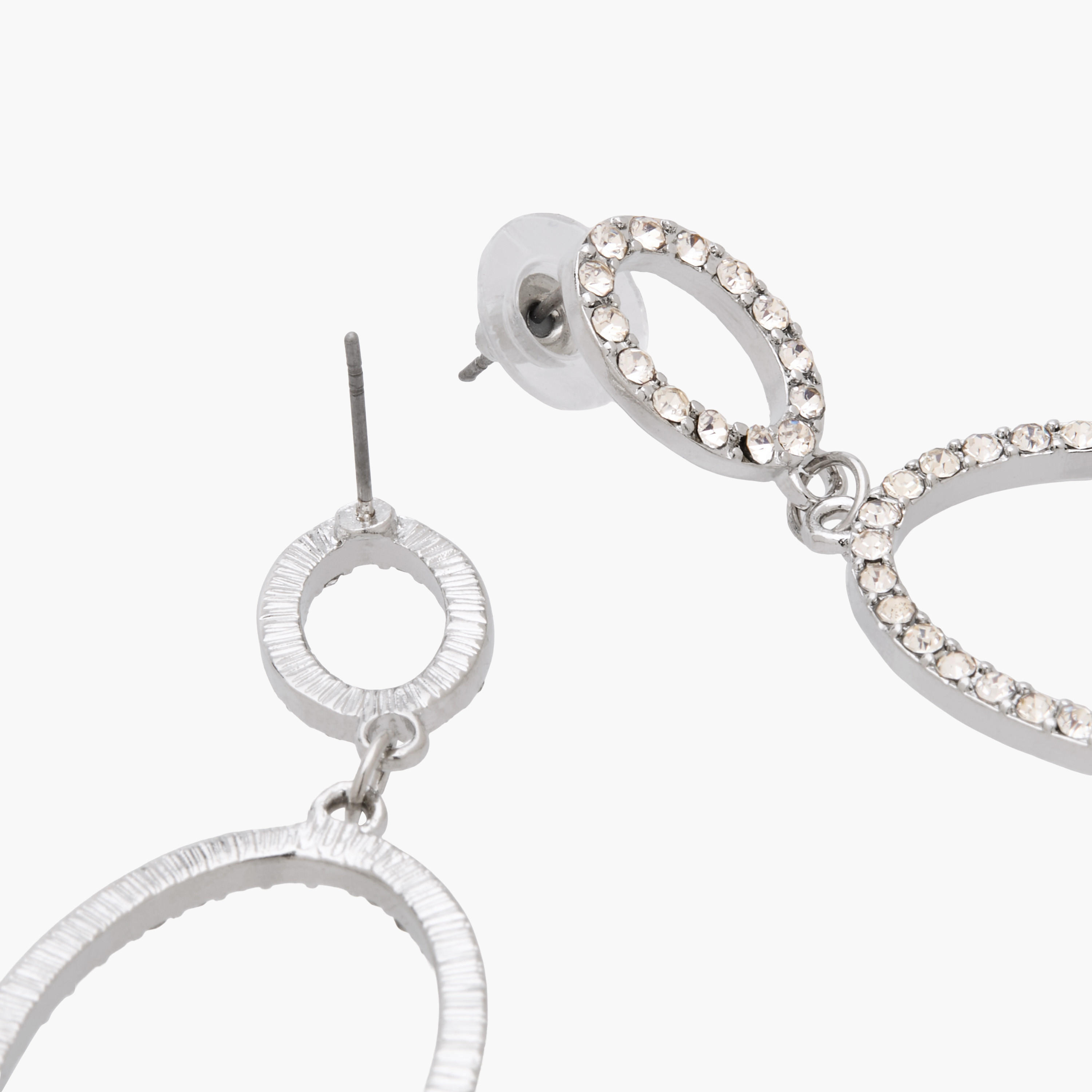 Silver Tone Embellished Drop Earrings with Pushback Closure-women-watchesandjewellery-jewellery-earrings-image-3