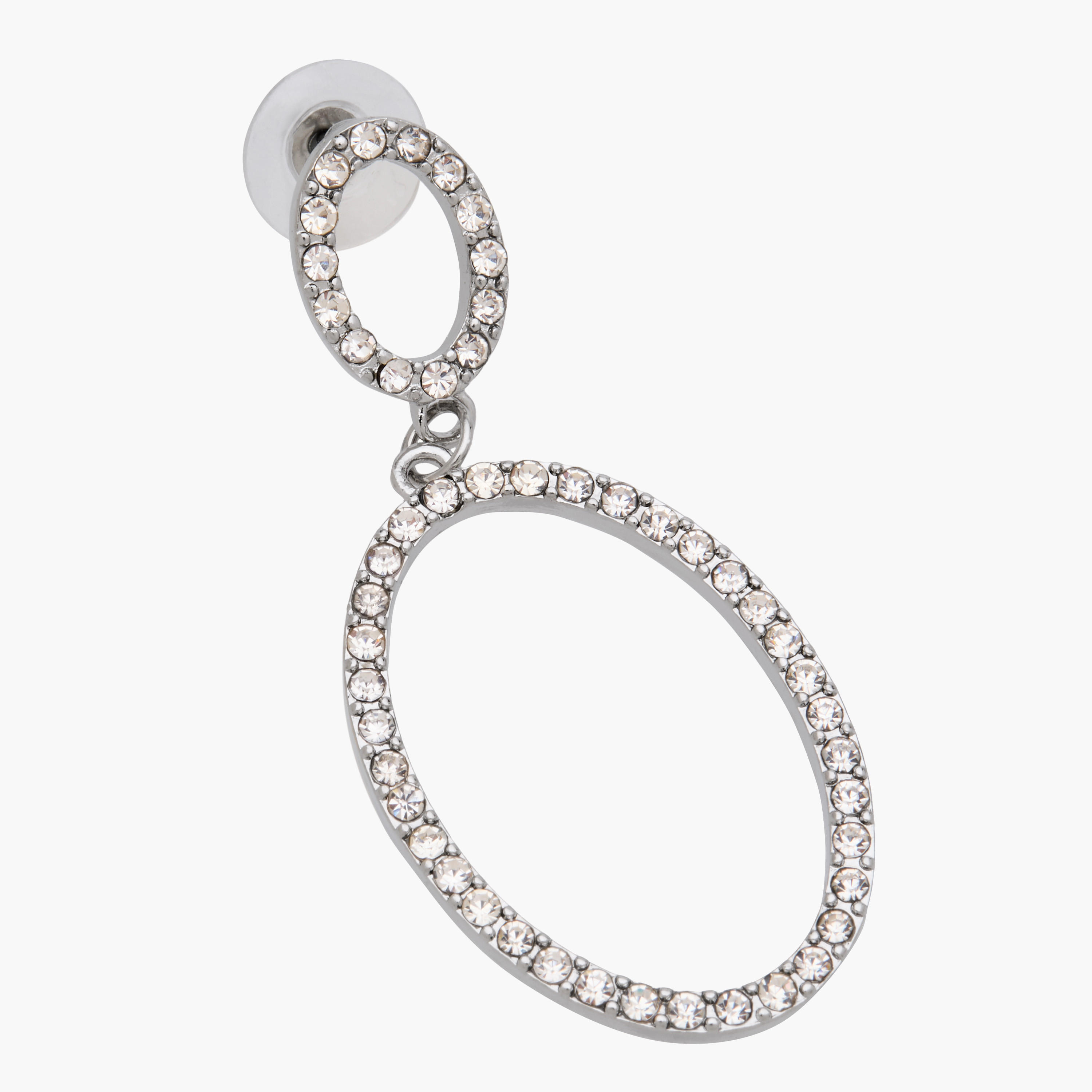 Silver Tone Embellished Drop Earrings with Pushback Closure-women-watchesandjewellery-jewellery-earrings-image-4