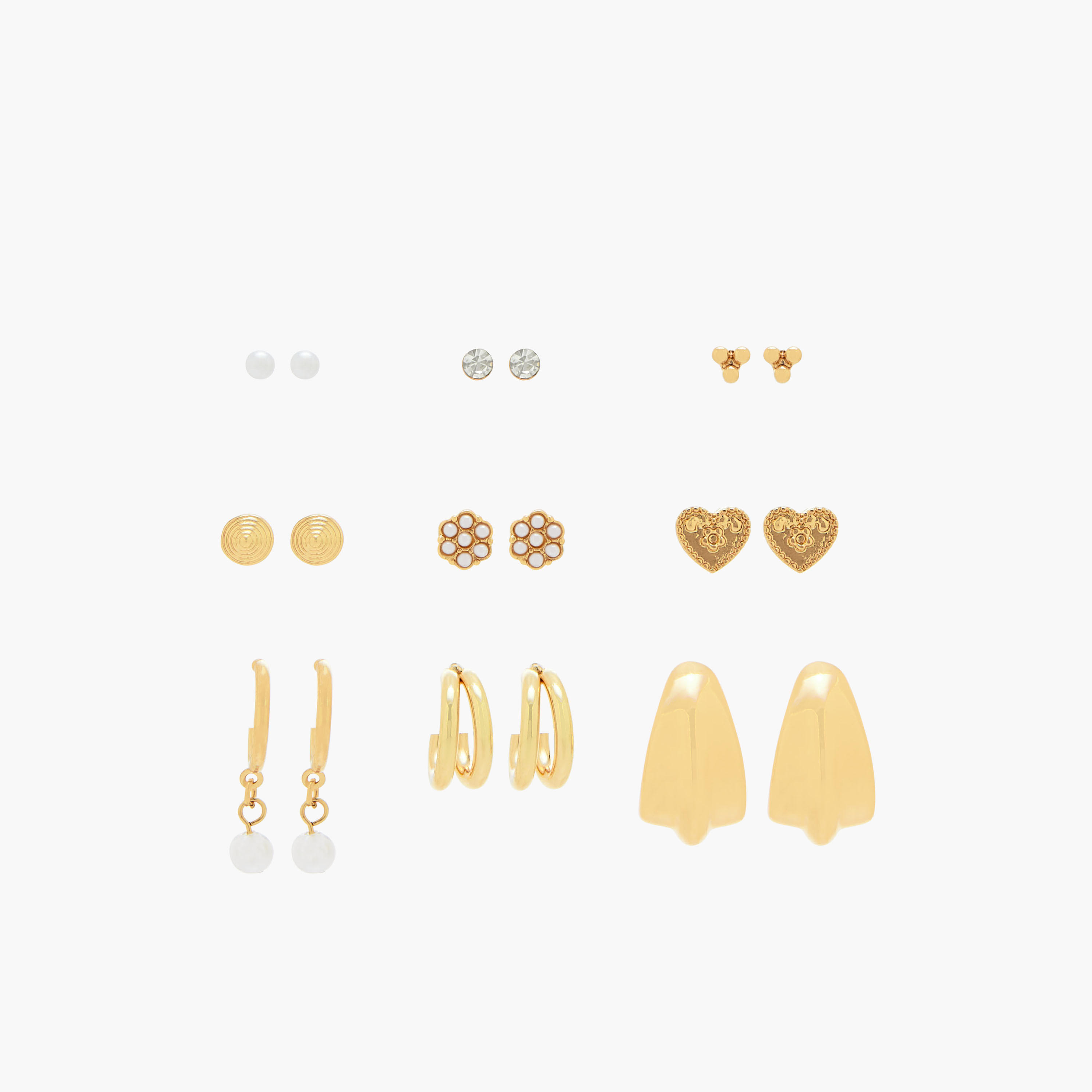 Pack of 9 Gold Tone Earrings with Pushback Closure-women-watchesandjewellery-jewellery-earrings-image-1