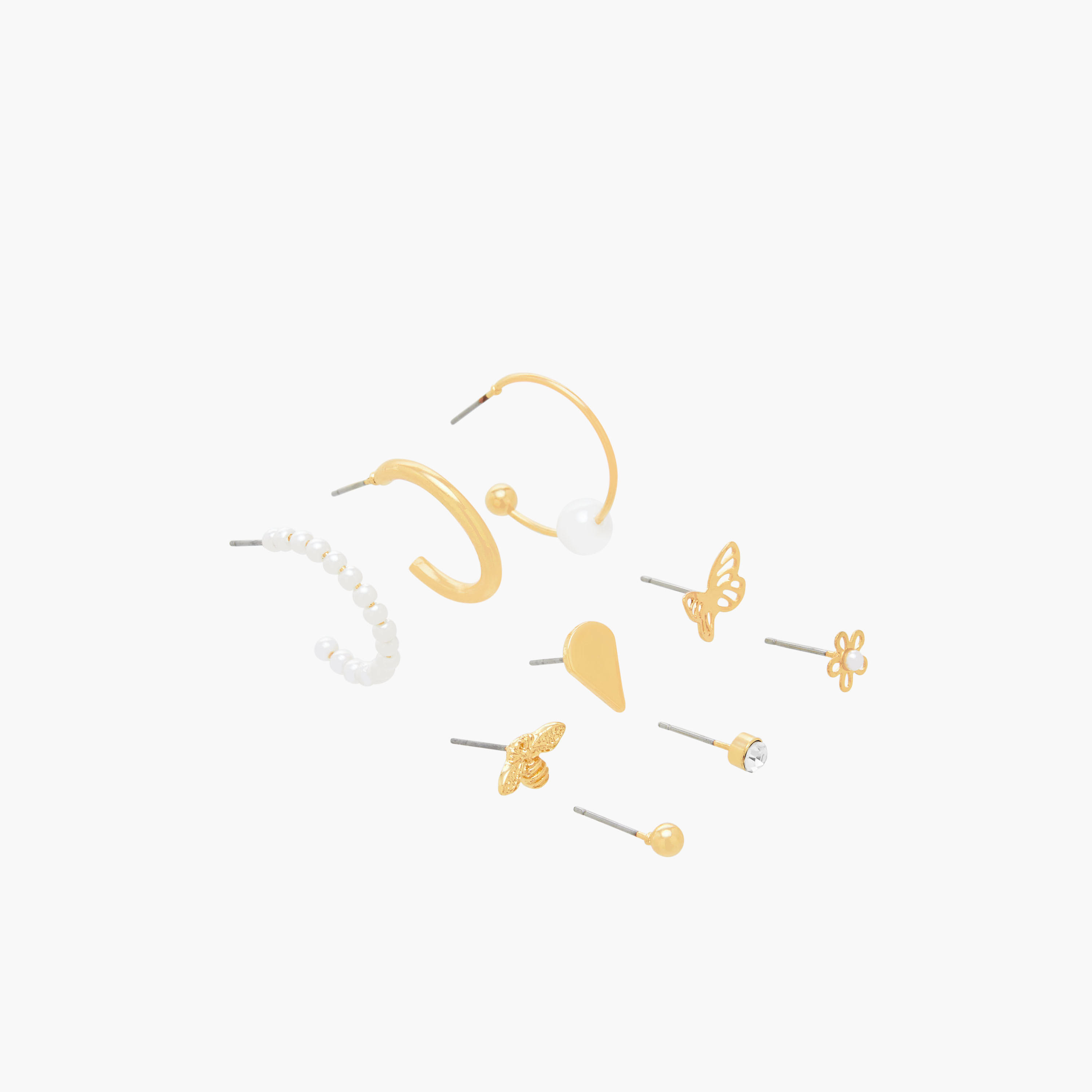طقم حلق ذهبي اللون مع مكبس إغلاق خلفي – 9 قطع-women-watchesandjewellery-jewellery-earrings-image-2