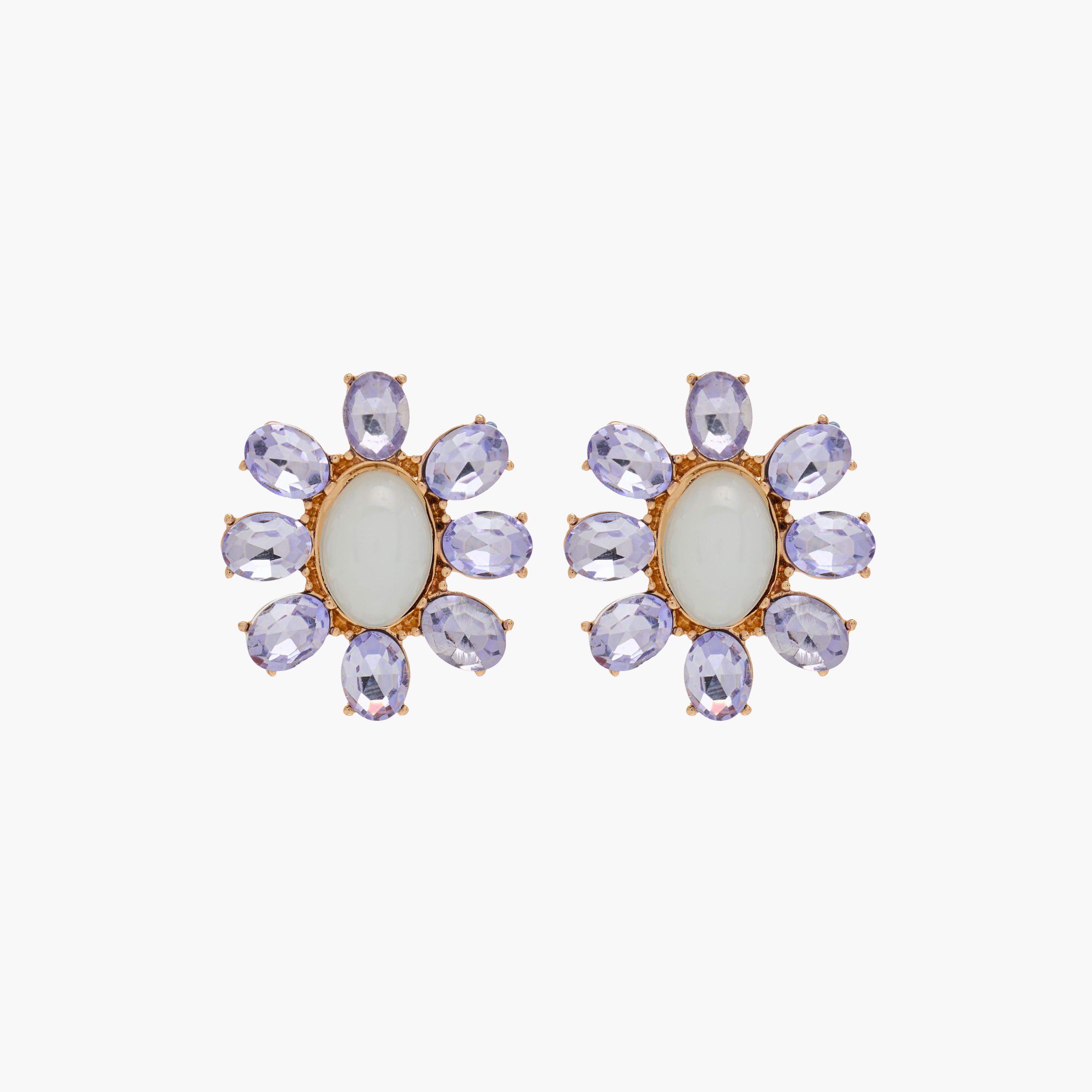 Gold Tone Floral Stone Embellished Stud Earrings with Pushback Closure-women-watchesandjewellery-jewellery-earrings-image-1