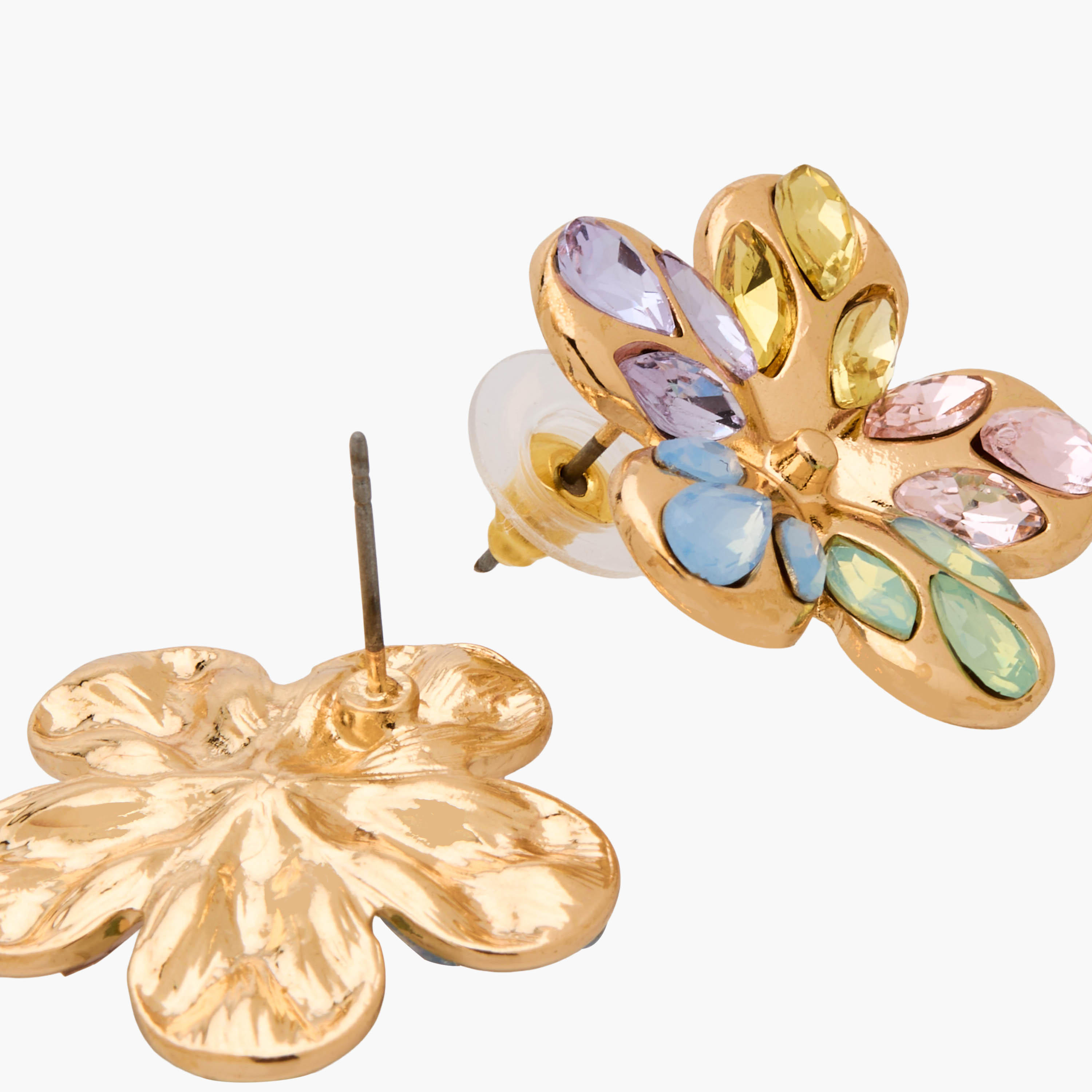 Metal Floral Shaped Embellished Stud Earrings with Pushback Closure-women-watchesandjewellery-jewellery-earrings-image-3