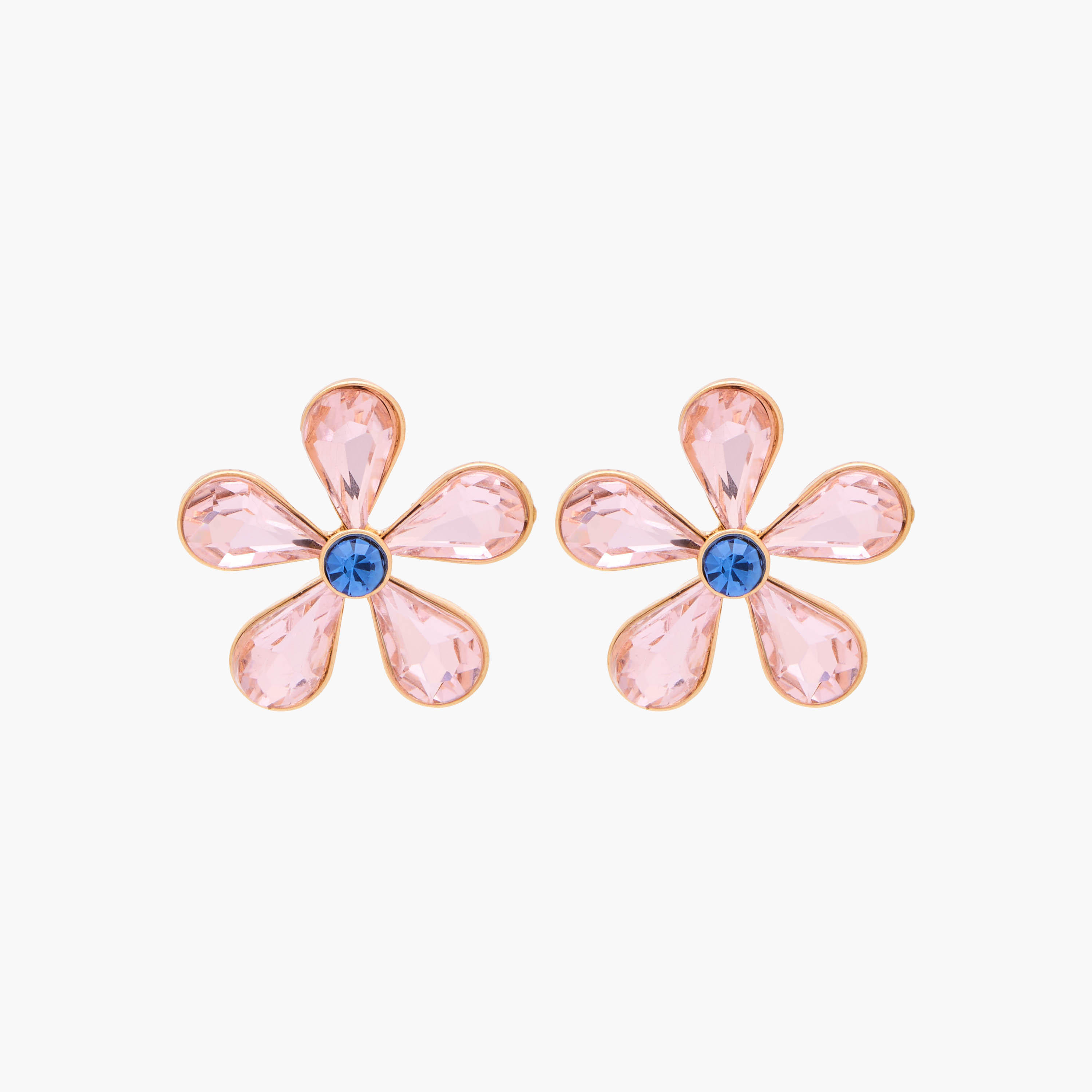 Gold Tone Floral Stone Embellished Stud Earrings with Pushback Closure-women-watchesandjewellery-jewellery-earrings-image-1