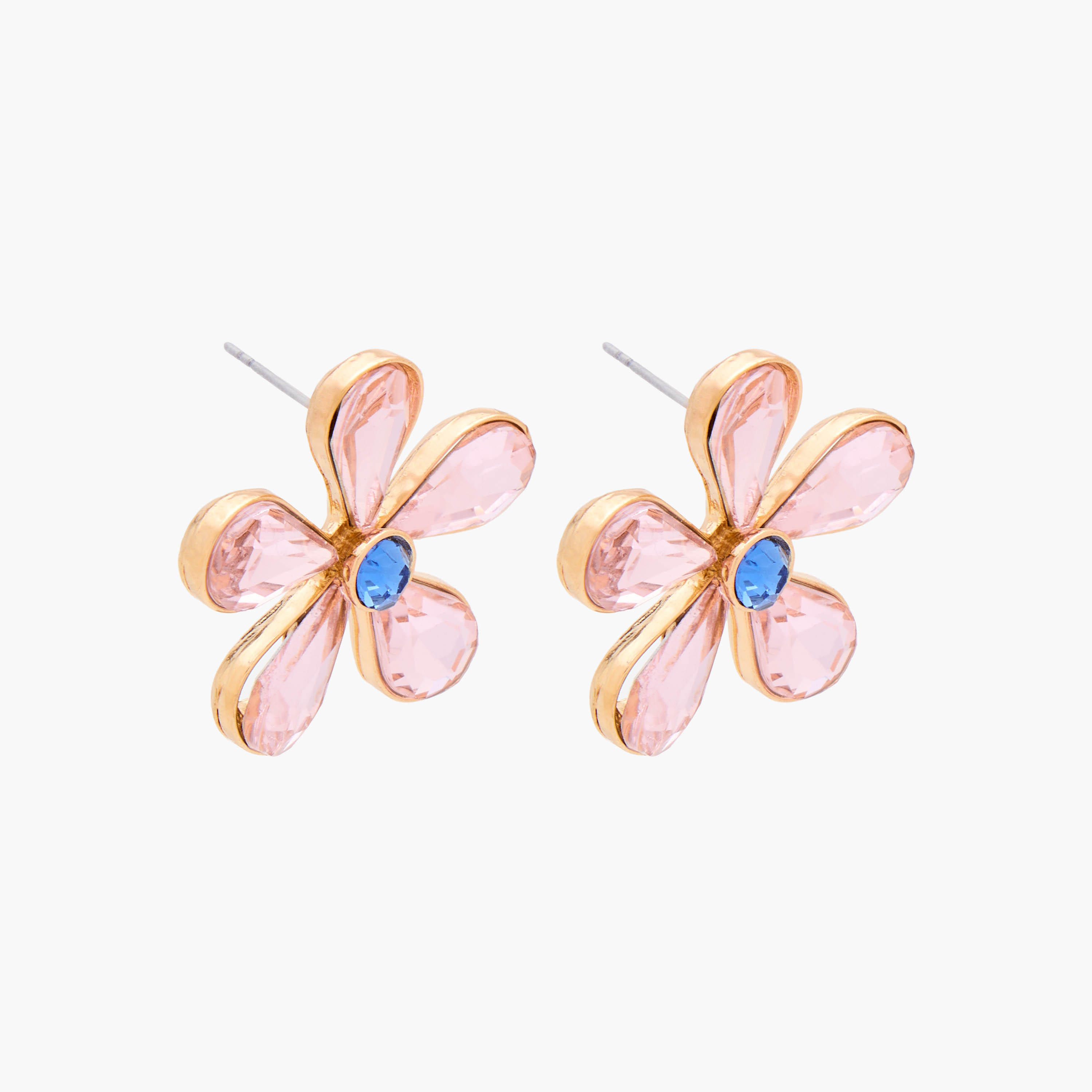 Gold Tone Floral Stone Embellished Stud Earrings with Pushback Closure-women-watchesandjewellery-jewellery-earrings-image-2