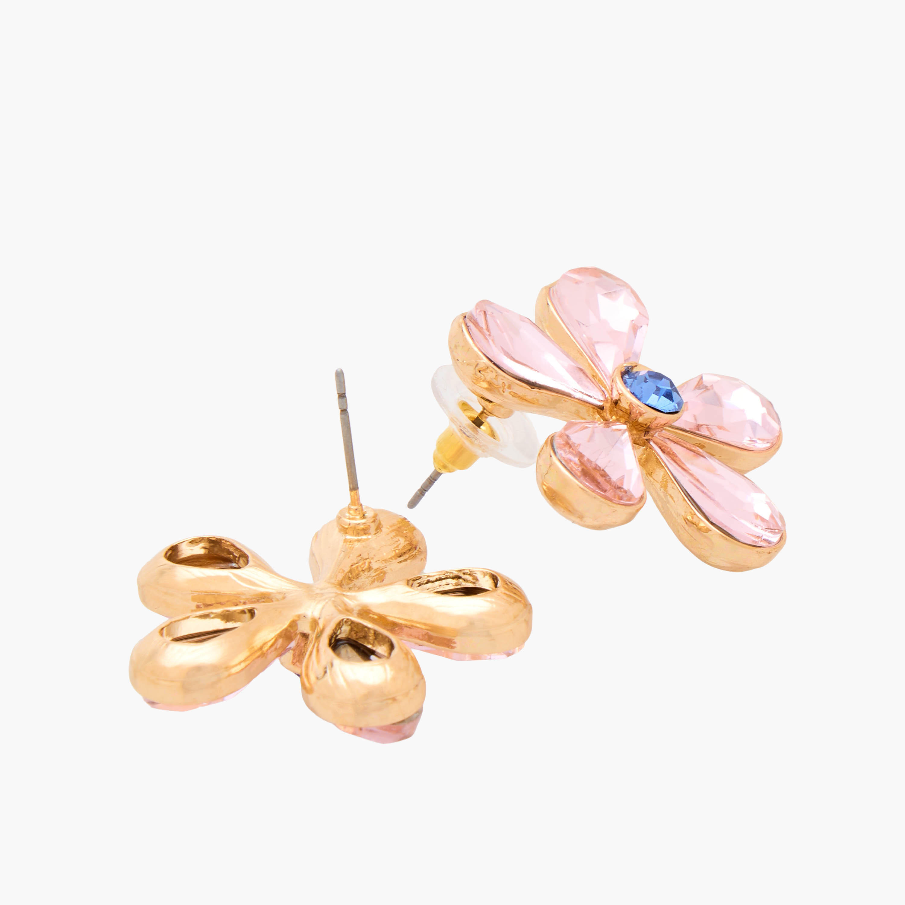 Gold Tone Floral Stone Embellished Stud Earrings with Pushback Closure-women-watchesandjewellery-jewellery-earrings-image-3