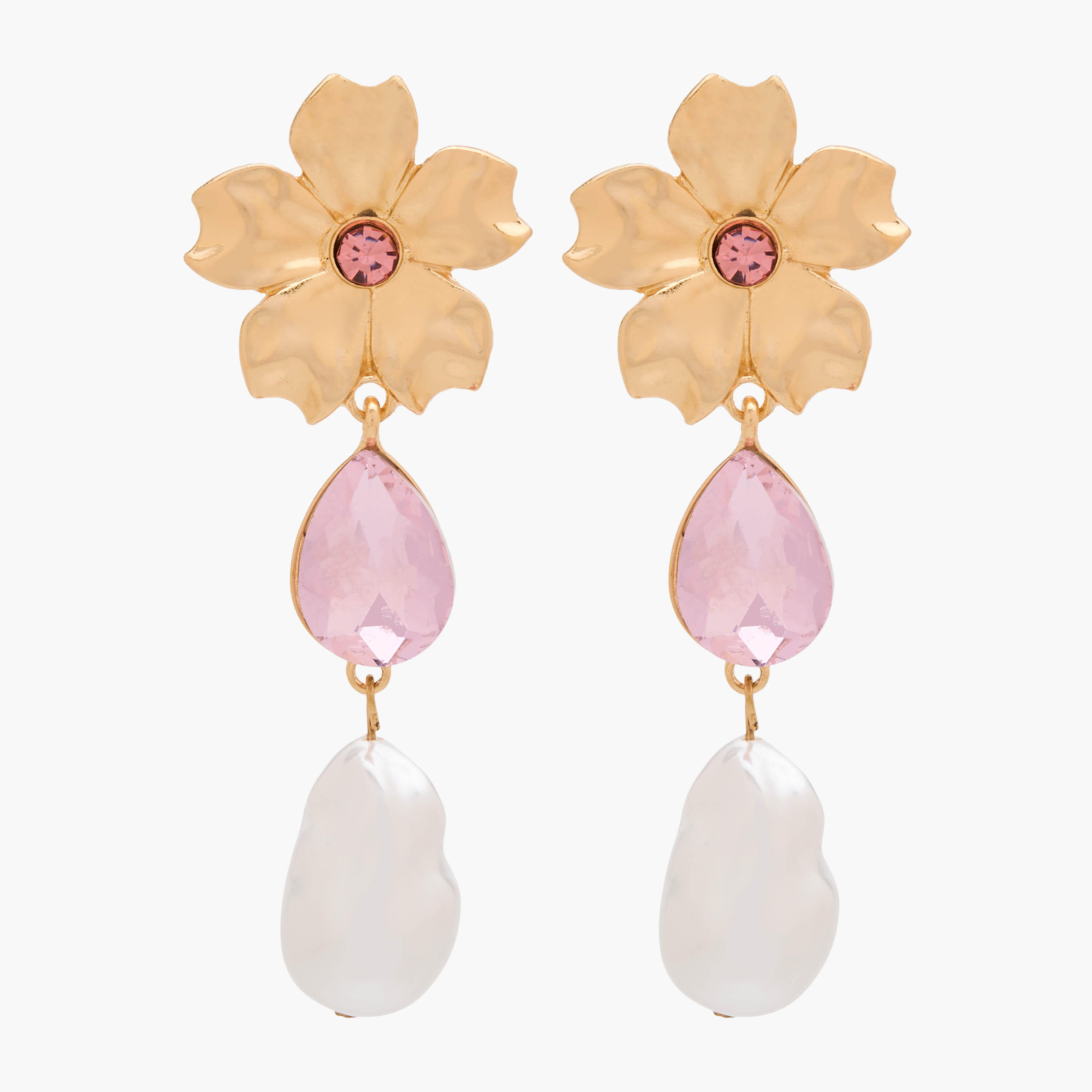 Metal Floral Shaped Drop Earrings with Pushback Closure-women-watchesandjewellery-jewellery-earrings-image-1