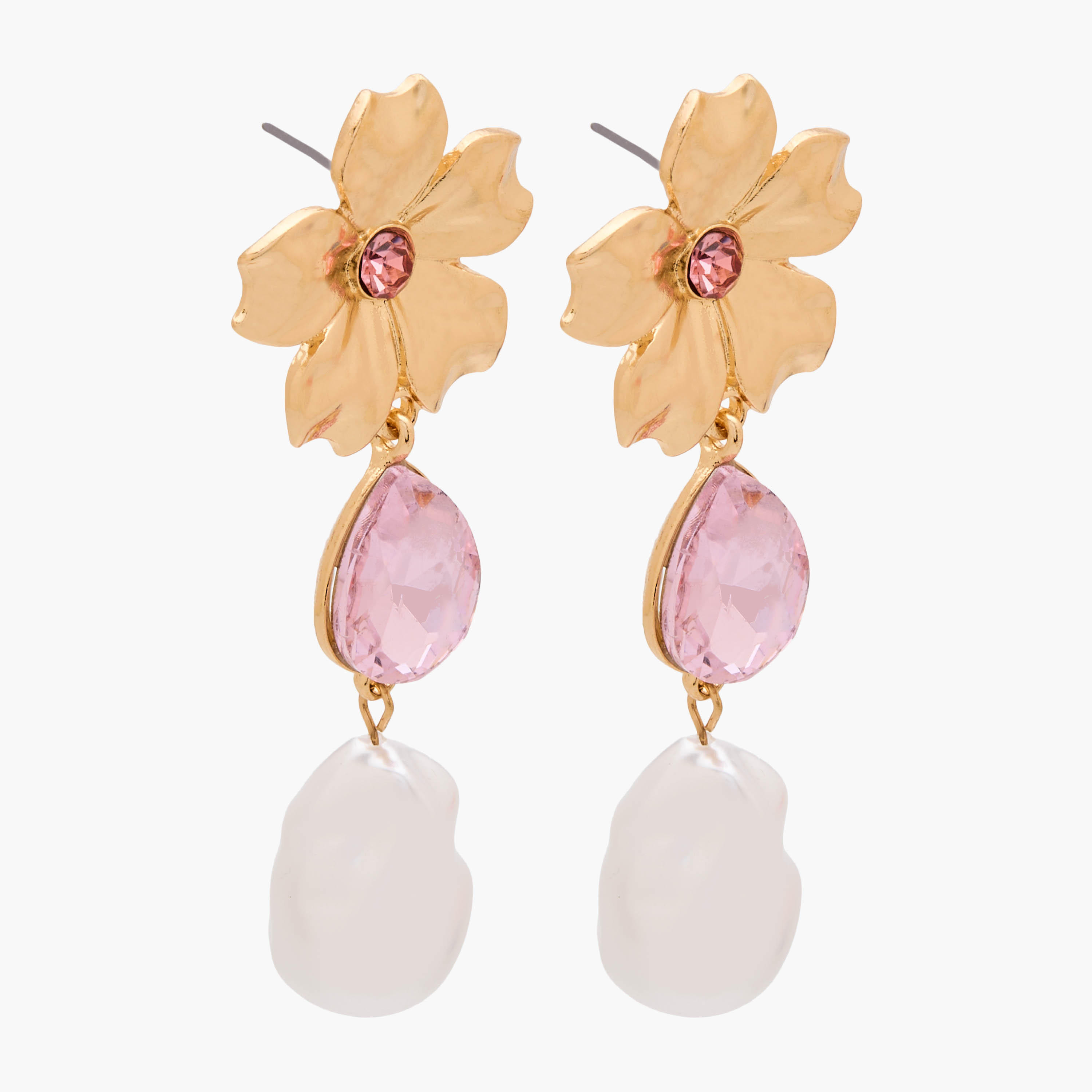 Metal Floral Shaped Drop Earrings with Pushback Closure-women-watchesandjewellery-jewellery-earrings-image-2