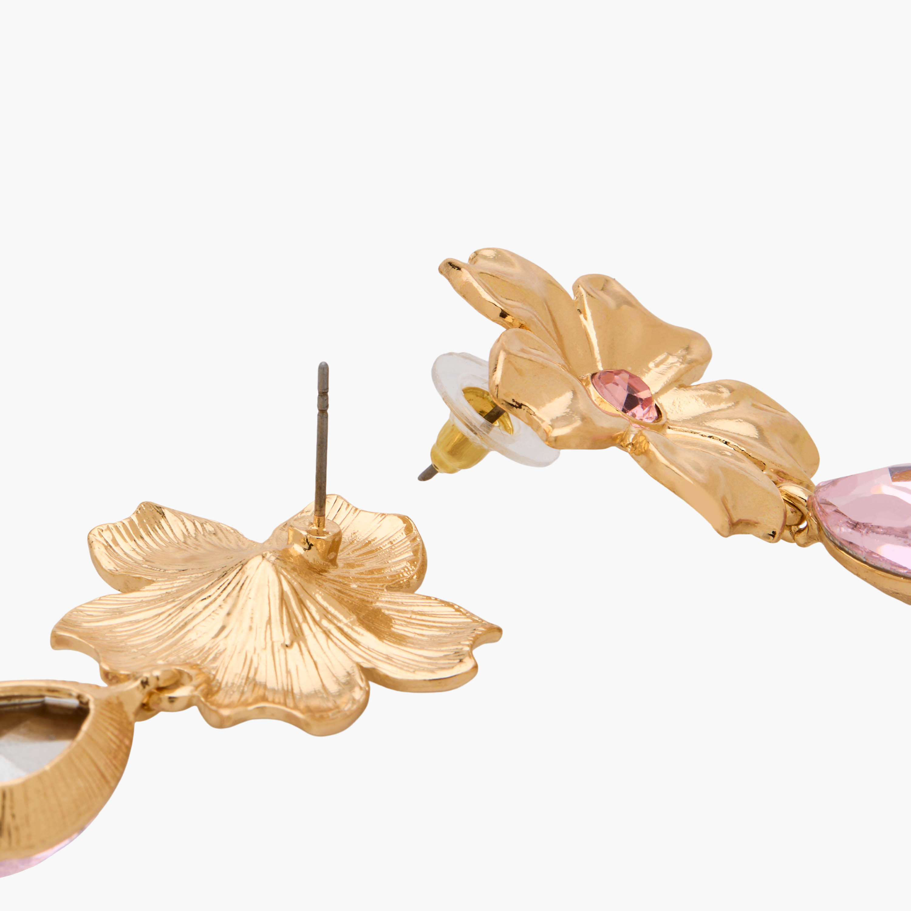 Metal Floral Shaped Drop Earrings with Pushback Closure-women-watchesandjewellery-jewellery-earrings-image-4