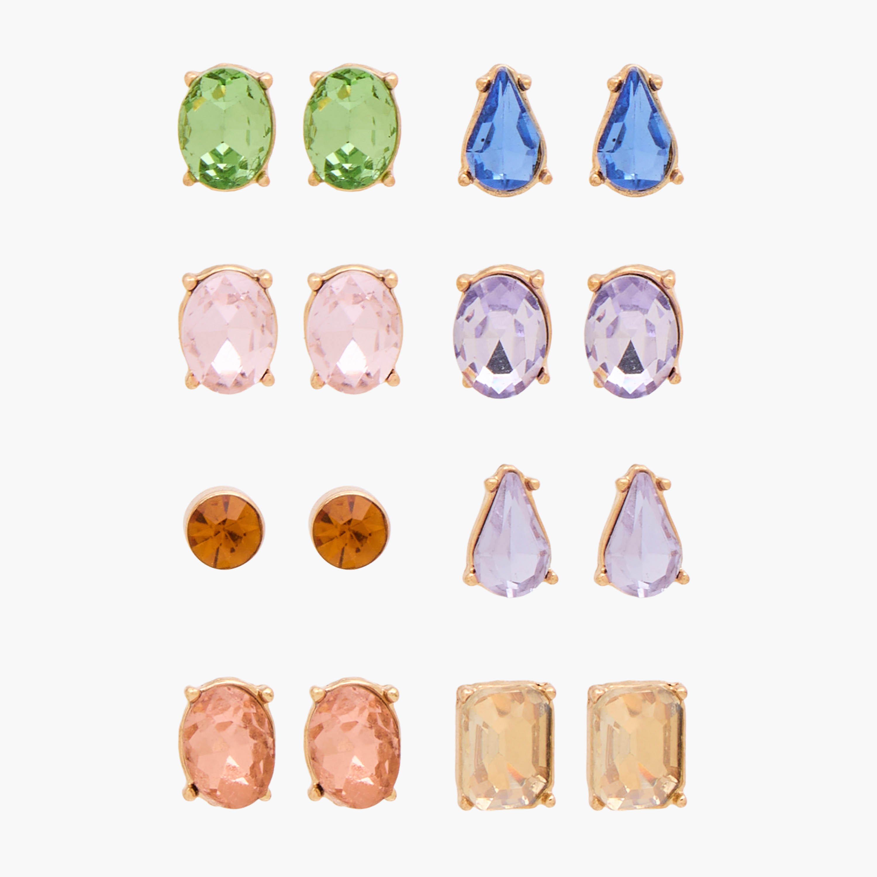 Pack of 8 Metal Crystal Stone Embellished Stud Earrings with Pushback Closure-women-watchesandjewellery-jewellery-earrings-image-1
