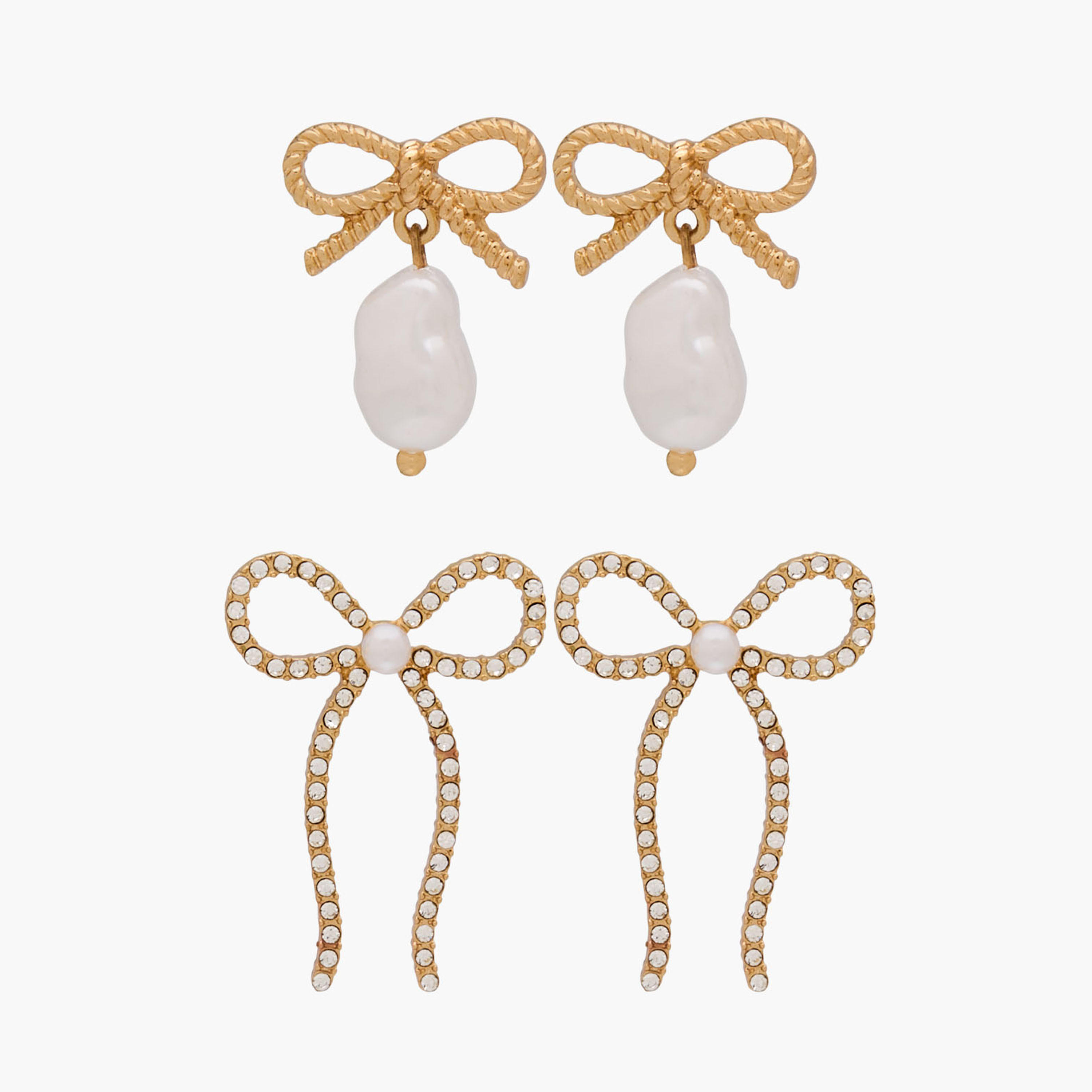 طقم حلق معدني بتصميم فيونكة مع مكبس إغلاق خلفي – قطعتين-women-watchesandjewellery-jewellery-earrings-image-1